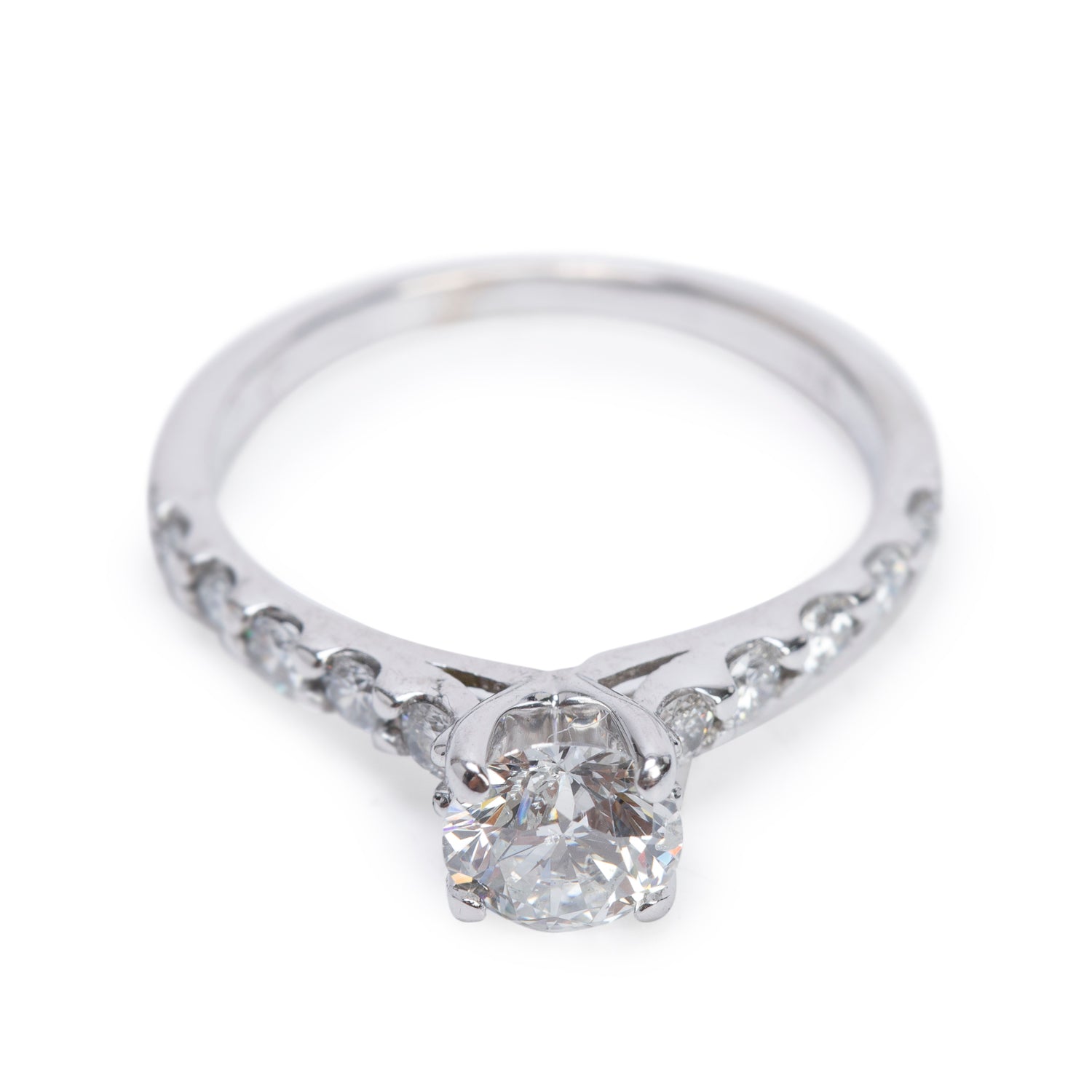 18k White Gold 0.71 ct. Round Cut Diamond Engagement Ring, Size 5.5