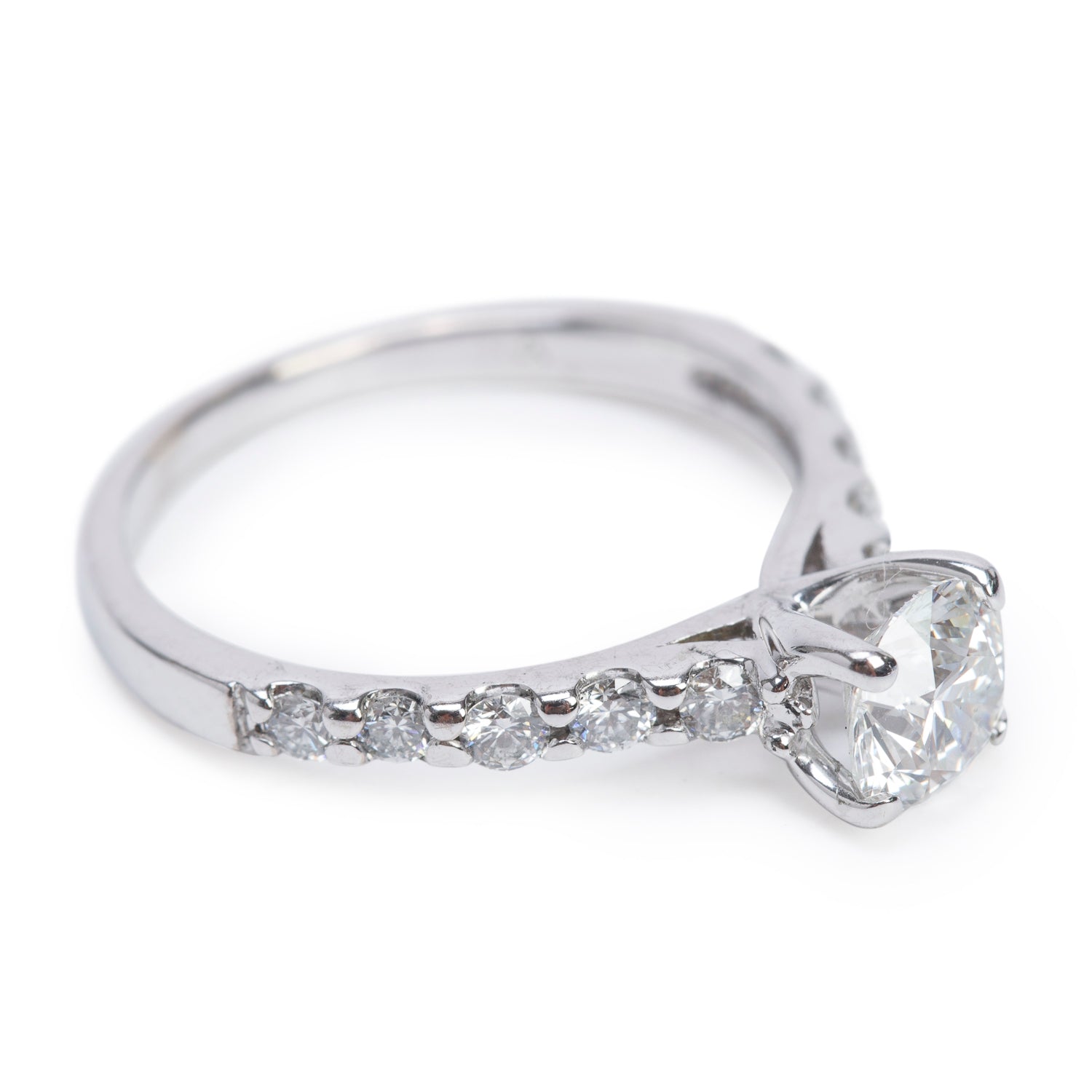 18k White Gold 0.71 ct. Round Cut Diamond Engagement Ring, Size 5.5