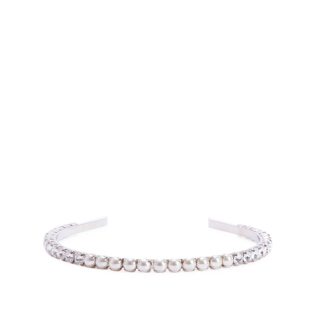 Miu Miu Silver-Tone Metal Faux Pearl & Crystal Embellished Head Band