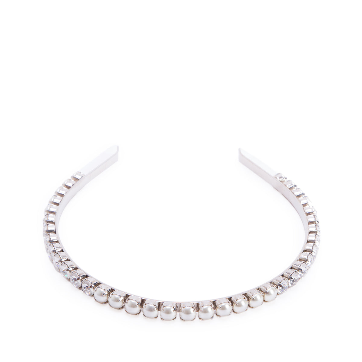 Miu Miu Silver-Tone Metal Faux Pearl & Crystal Embellished Head Band