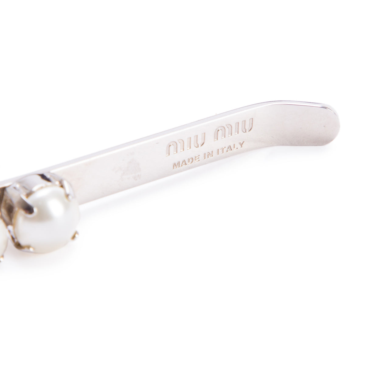 Miu Miu Silver-Tone Metal Faux Pearl & Crystal Embellished Head Band