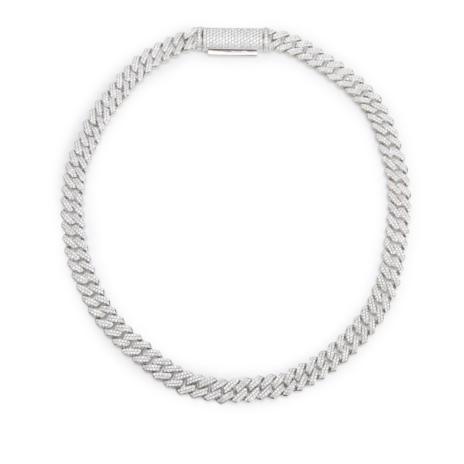 14k White Gold 11.73 tcw. Diamond Cuban Link Necklace
