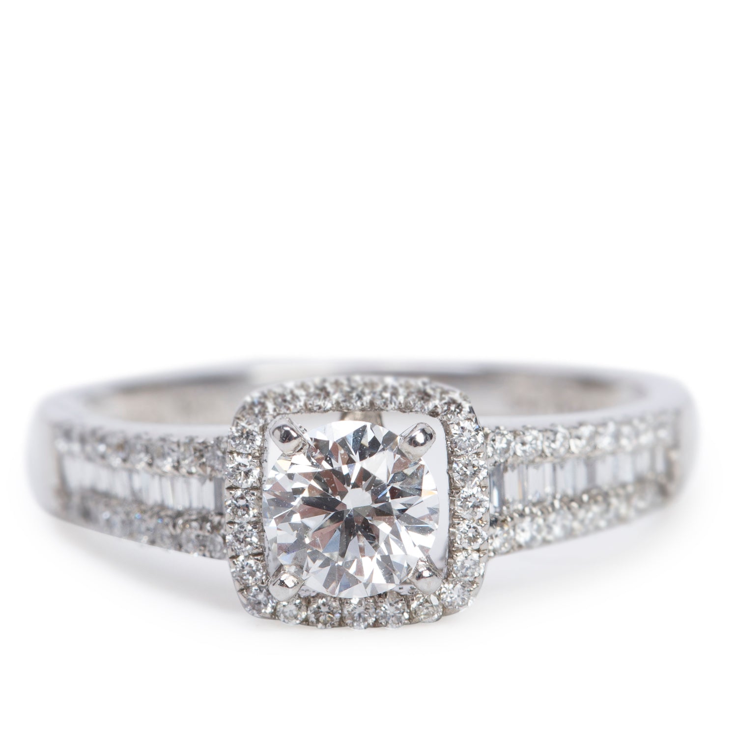 18k White Gold 0.54 ct. Round Cut Diamond Halo Top Engagement Ring, Size 6.5