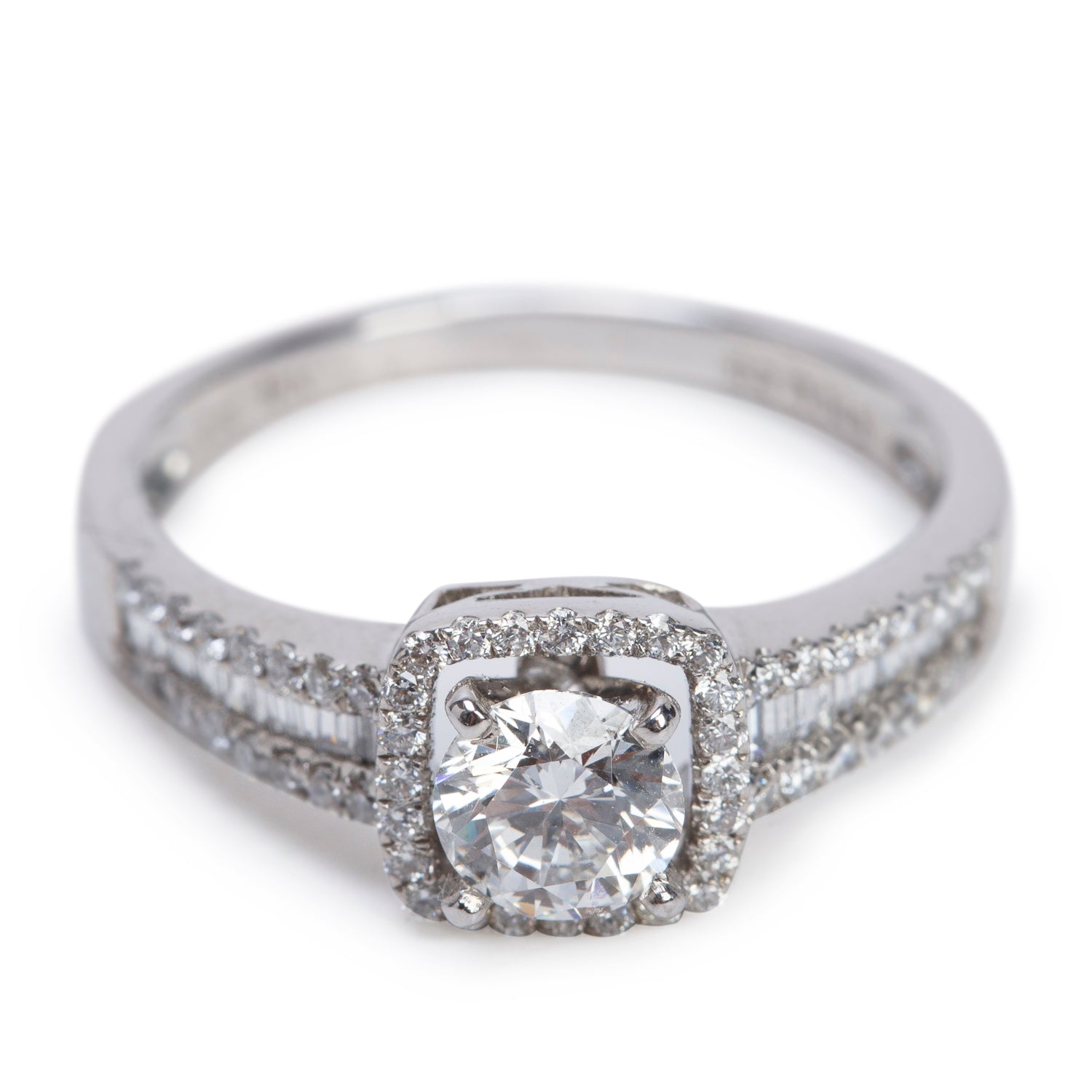 18k White Gold 0.54 ct. Round Cut Diamond Halo Top Engagement Ring, Size 6.5