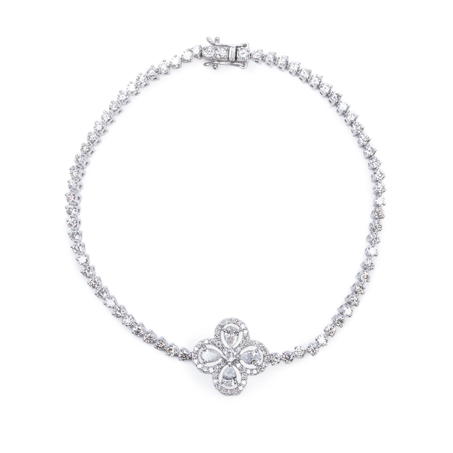 18k White Gold 4.04 tcw. Diamond Station Tennis Bracelet
