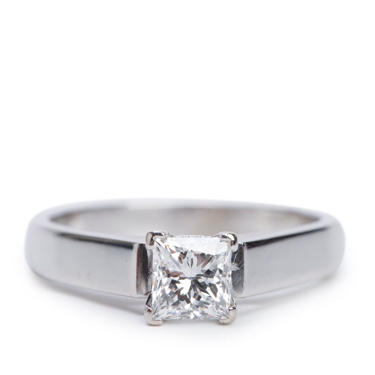 14k White Gold 0.85 ct. Princess Cut Solitaire Diamond Engagement Ring, Size 7.75 w/ GIA Certificate