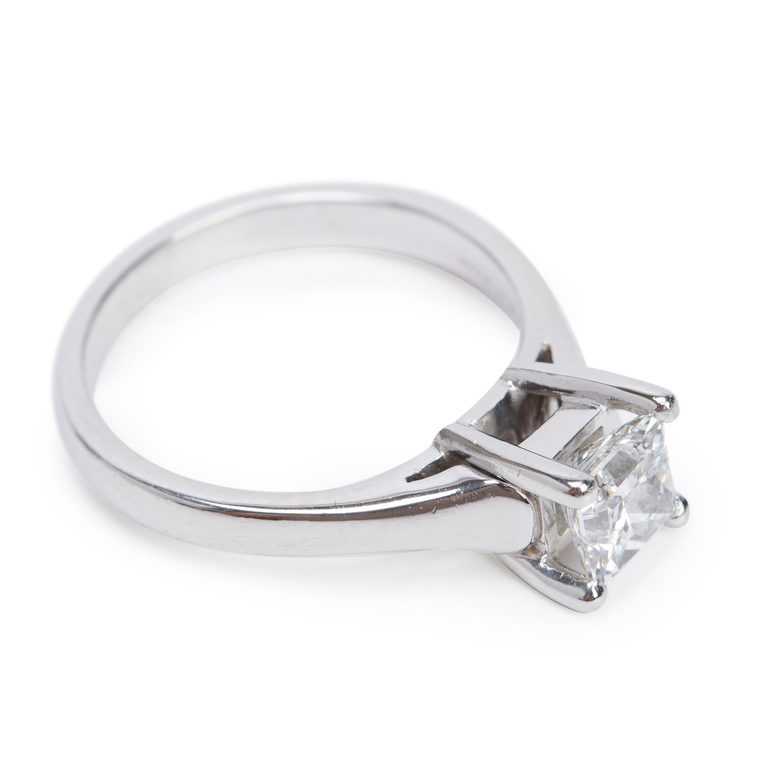 Birks Platinum 0.70 ct. Princess Cut Diamond Solitaire Engagement Ring, Size 4 w/ Box