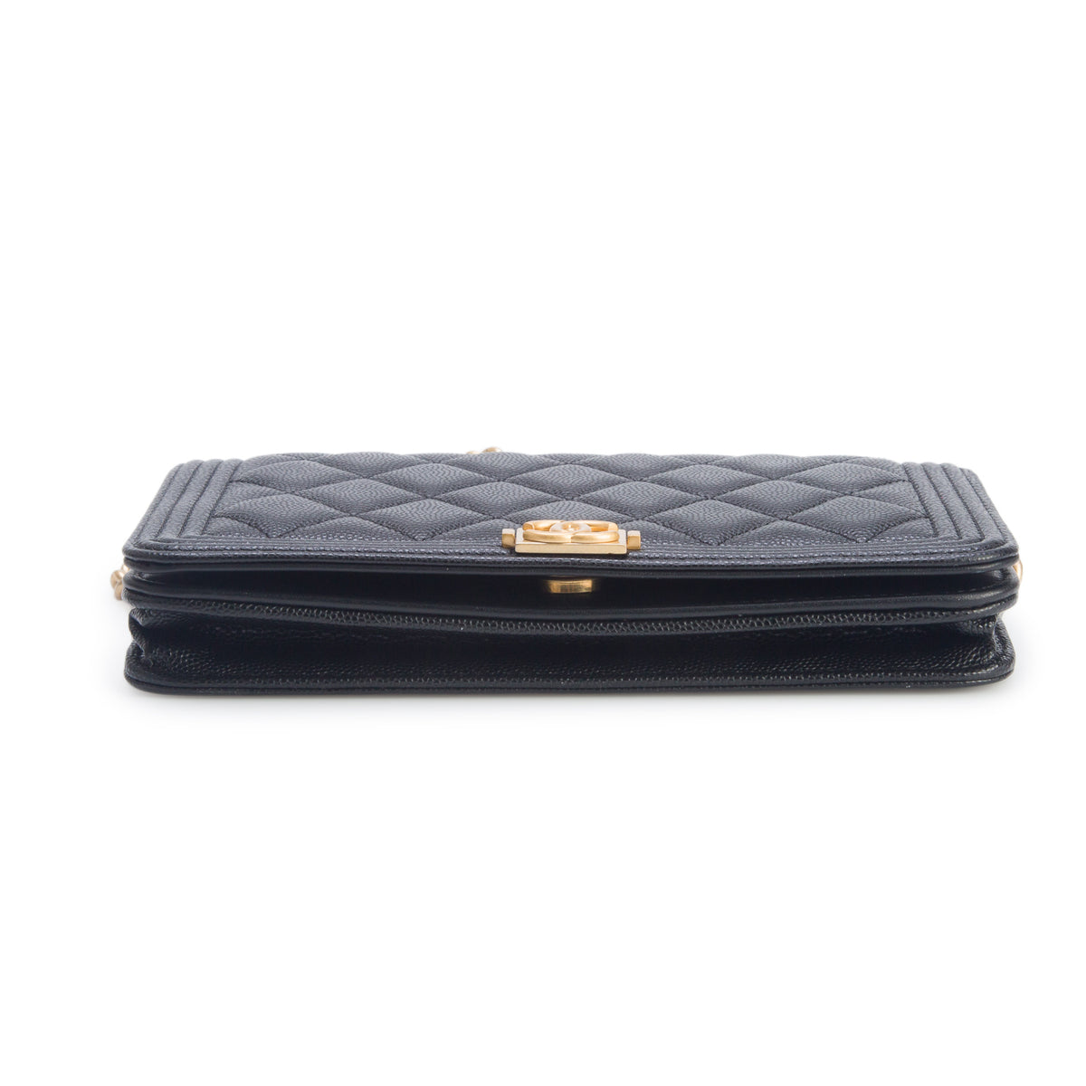 Chanel Black Caviar Leather Boy Wallet on Chain w/ Box