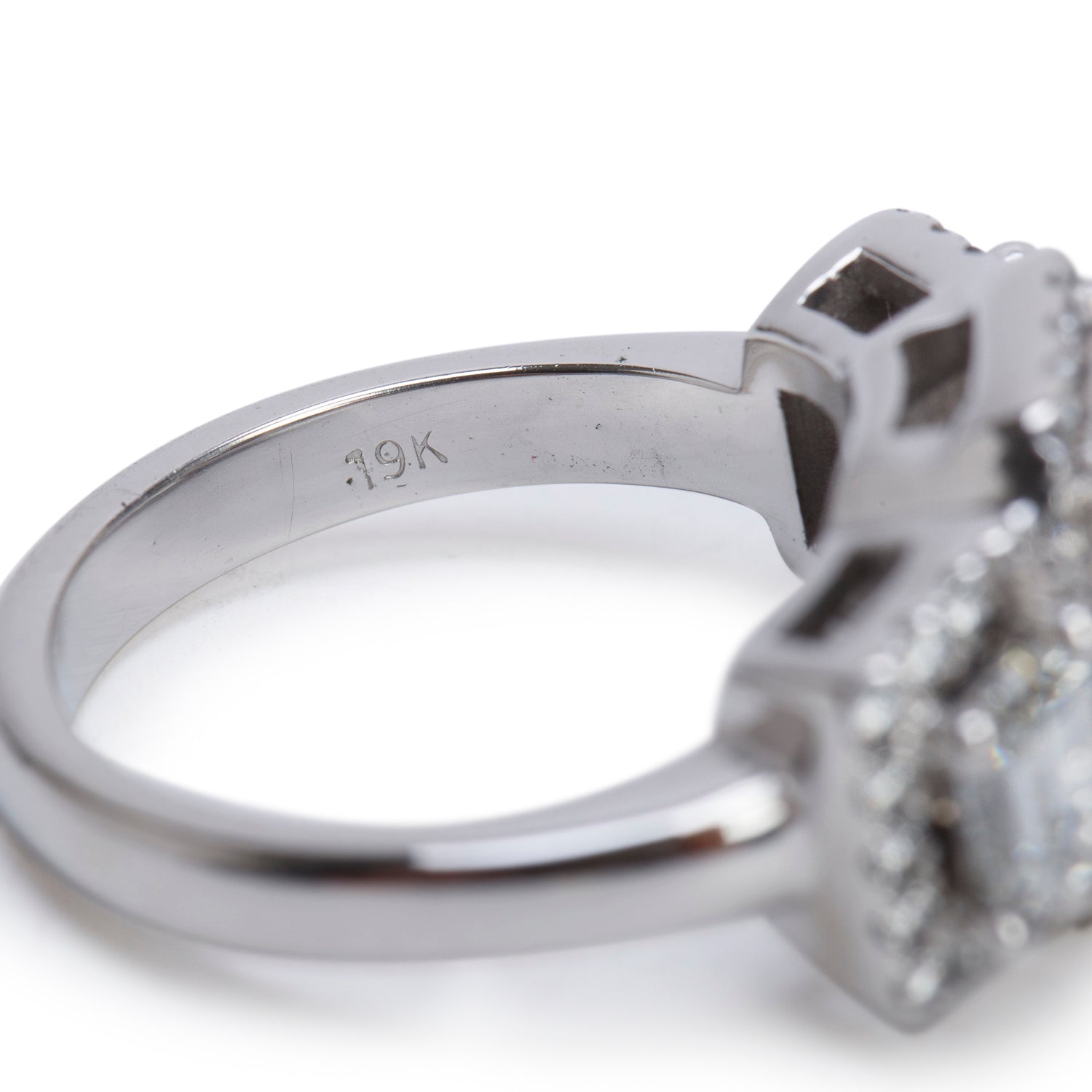 19k White Gold 2.20 ct. Emerald Cut Diamond Engagement Ring, Size 5.25