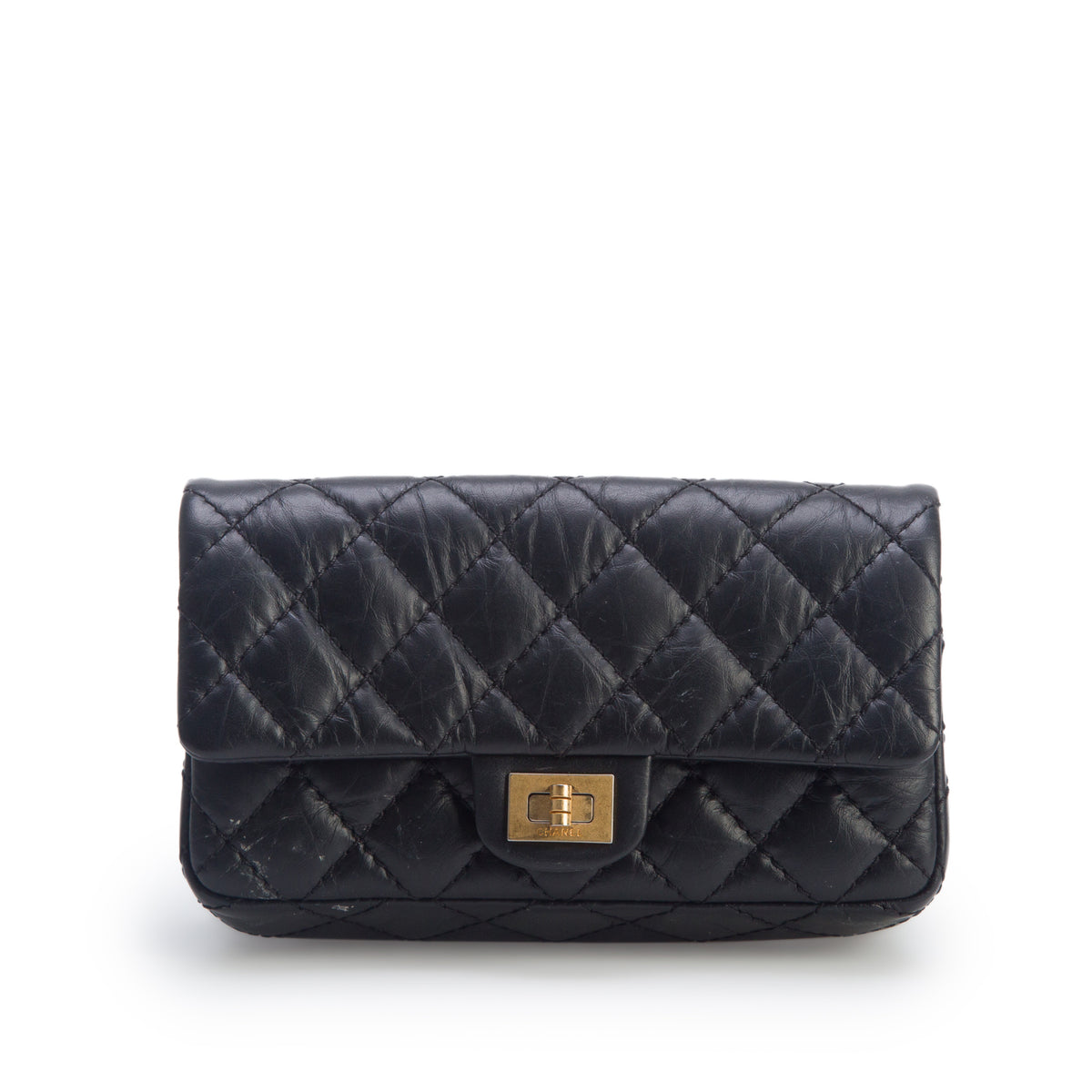 Chanel Black Aged Calfskin Quilted 2.55 Reissue Chain Waist Bag w/ Box