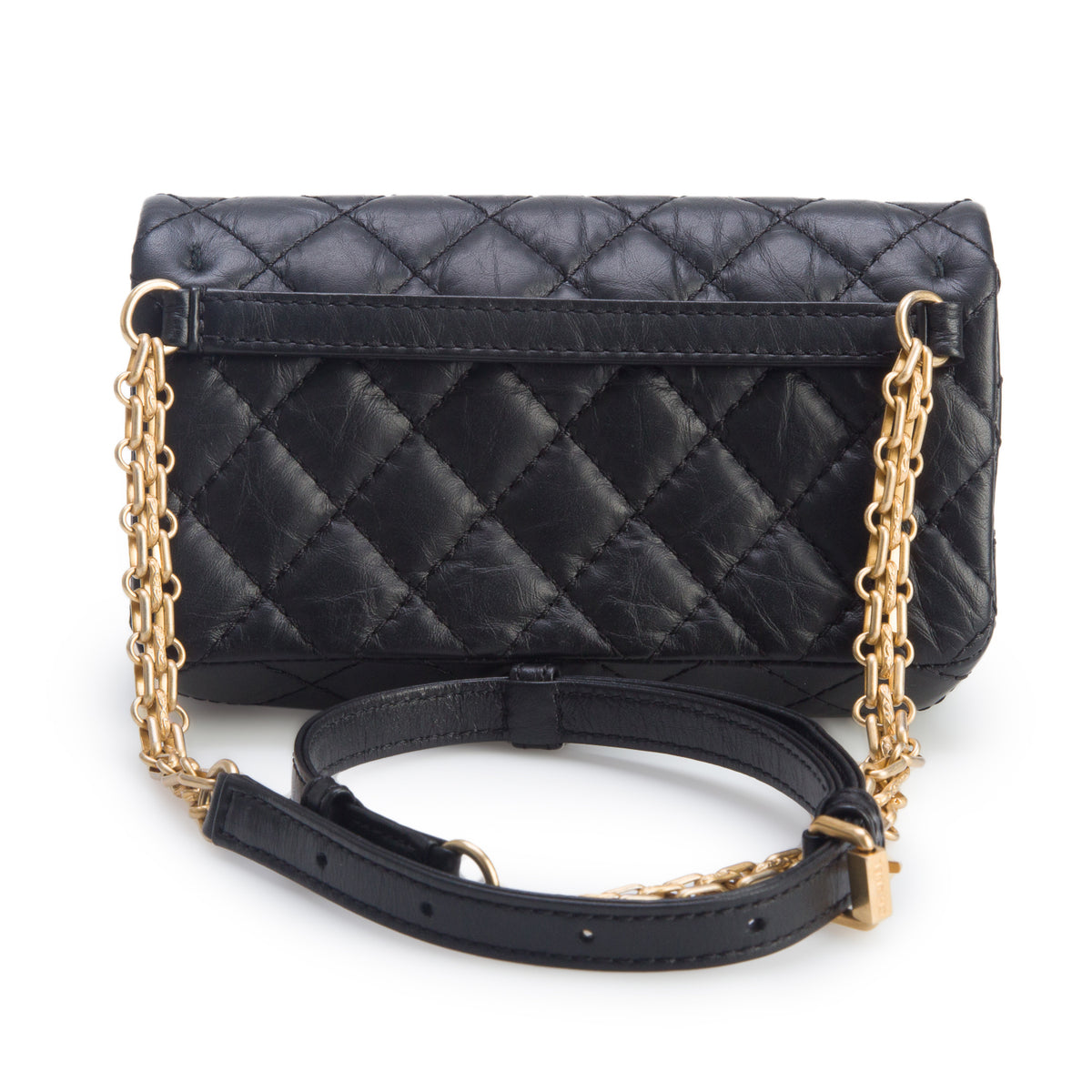 Chanel Black Aged Calfskin Quilted 2.55 Reissue Chain Waist Bag w/ Box
