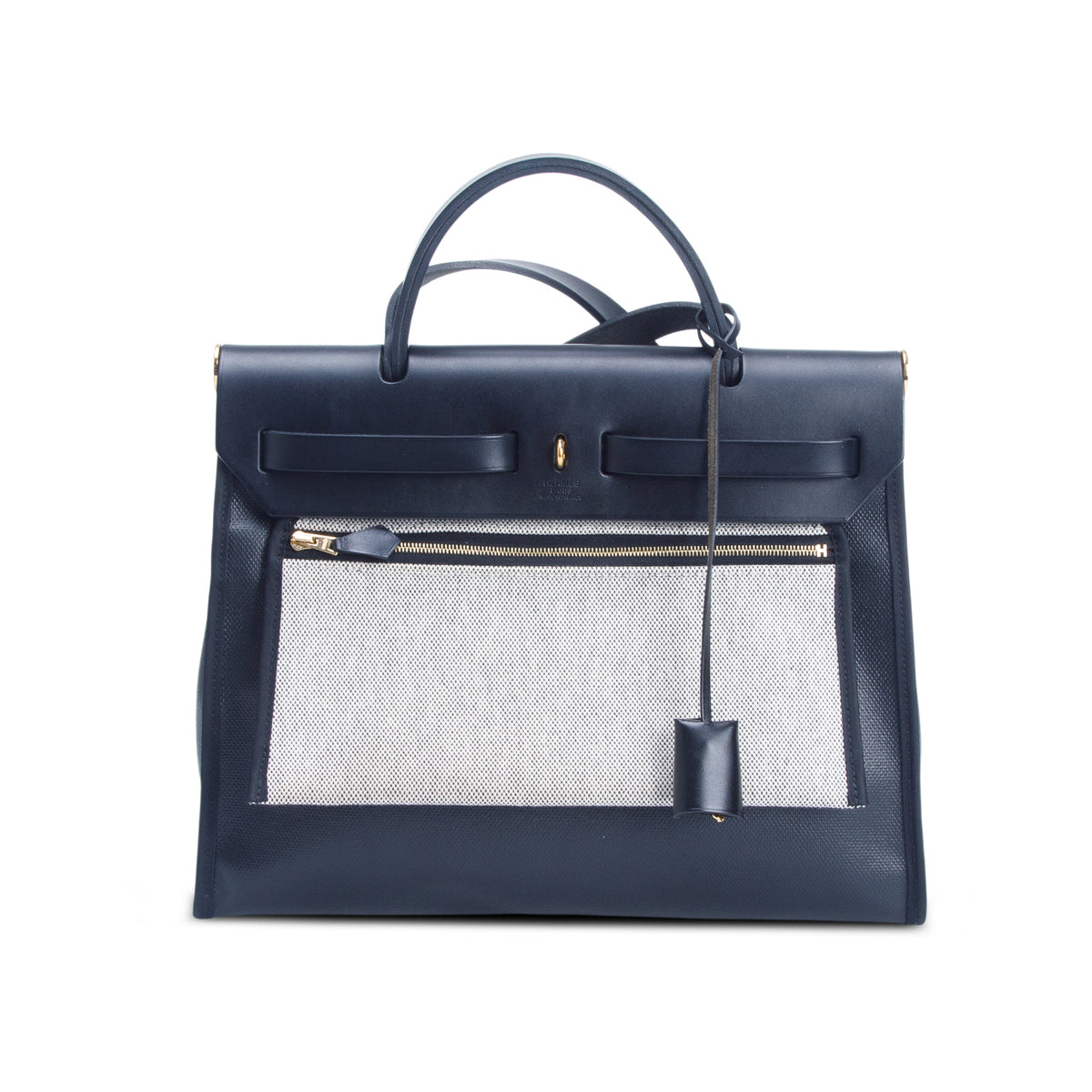 Hermes 2024 Noir Toile H Berline Vache Hunter Herbag Zip PM 31 w/ Pouch