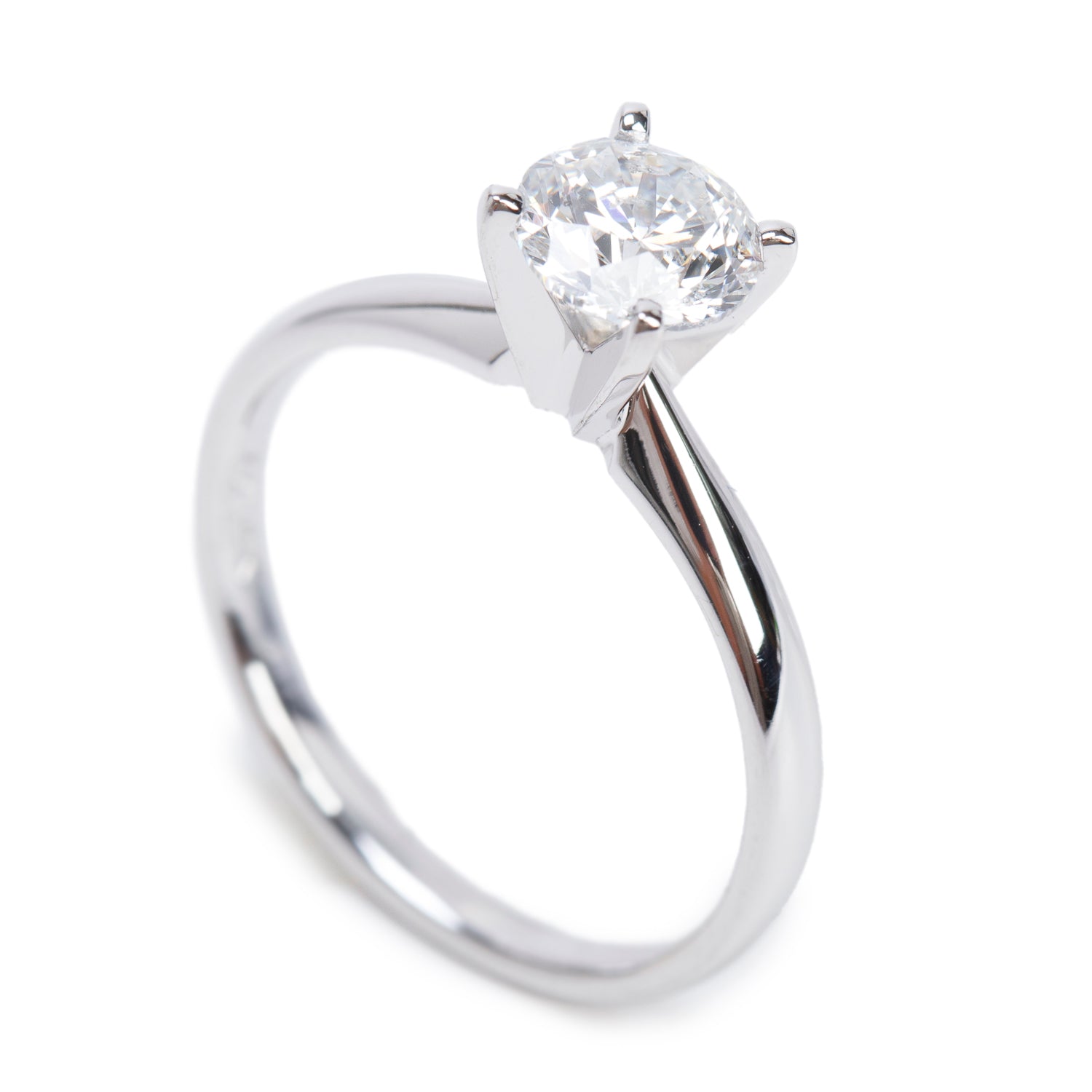 14k White Gold 1.00 ct. Round Cut Solitaire Diamond Engagement Ring, Size 6.75