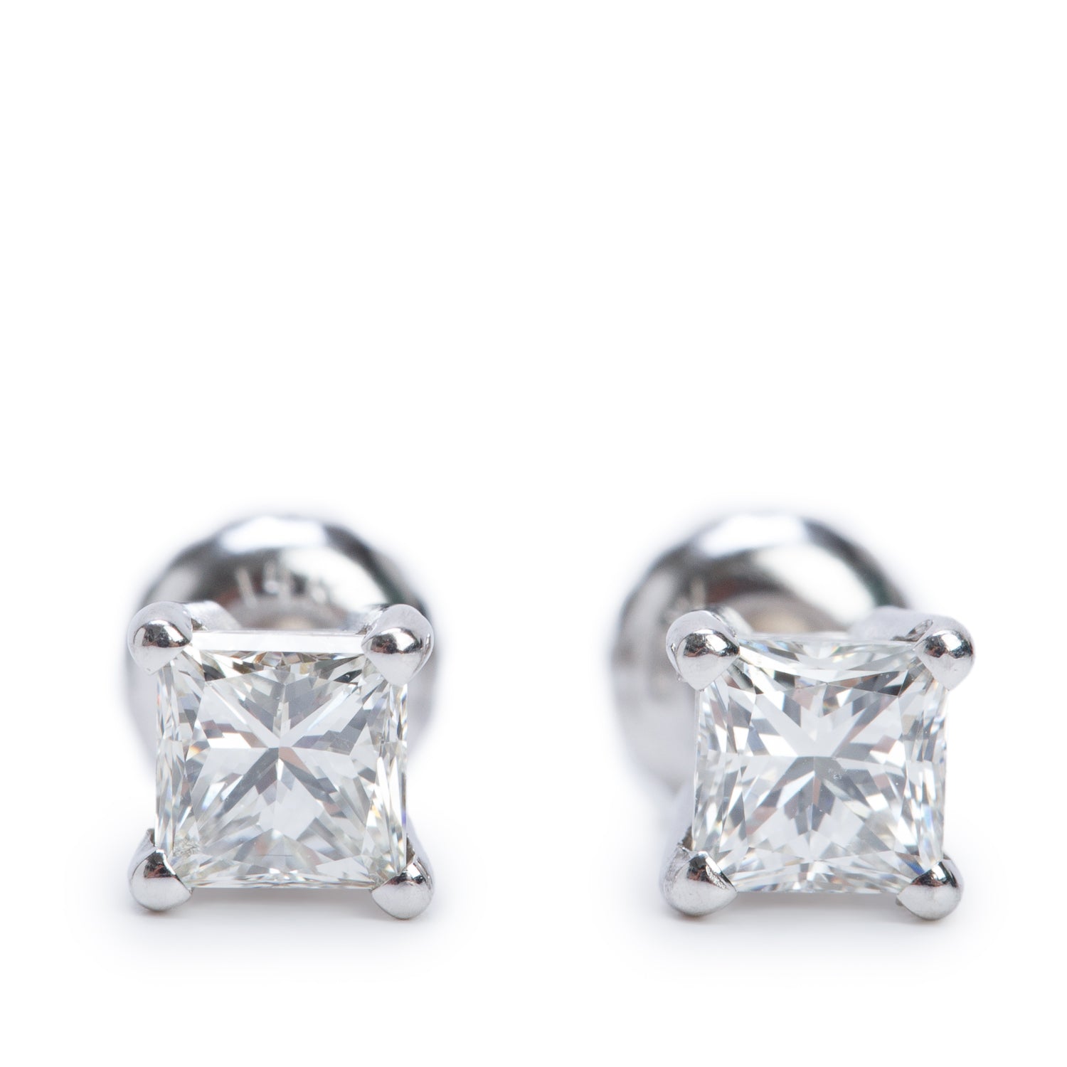 14k White Gold 1.00 tcw. Princess Cut Diamond Stud Earrings