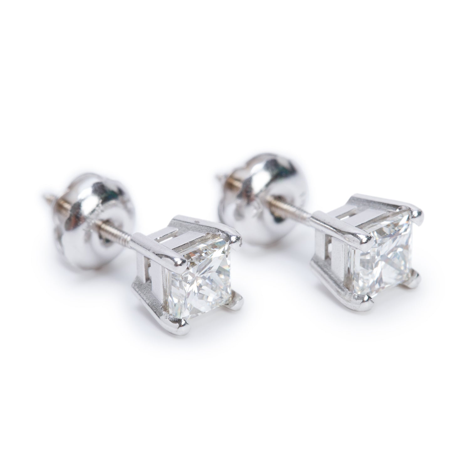 14k White Gold 1.00 tcw. Princess Cut Diamond Stud Earrings