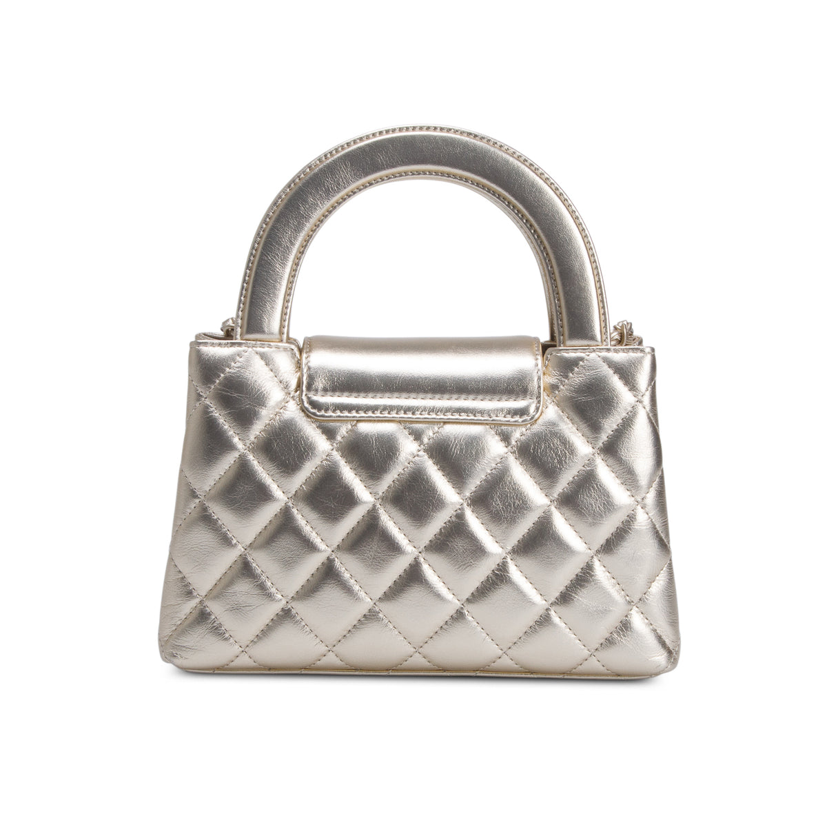 Chanel Gold Metallic Shiny Aged Calfskin Quilted Nano Kelly Shopper