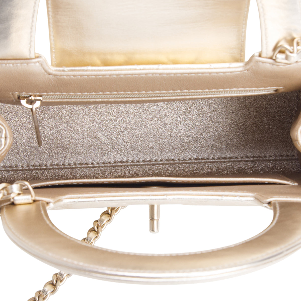 Chanel Gold Metallic Shiny Aged Calfskin Quilted Nano Kelly Shopper