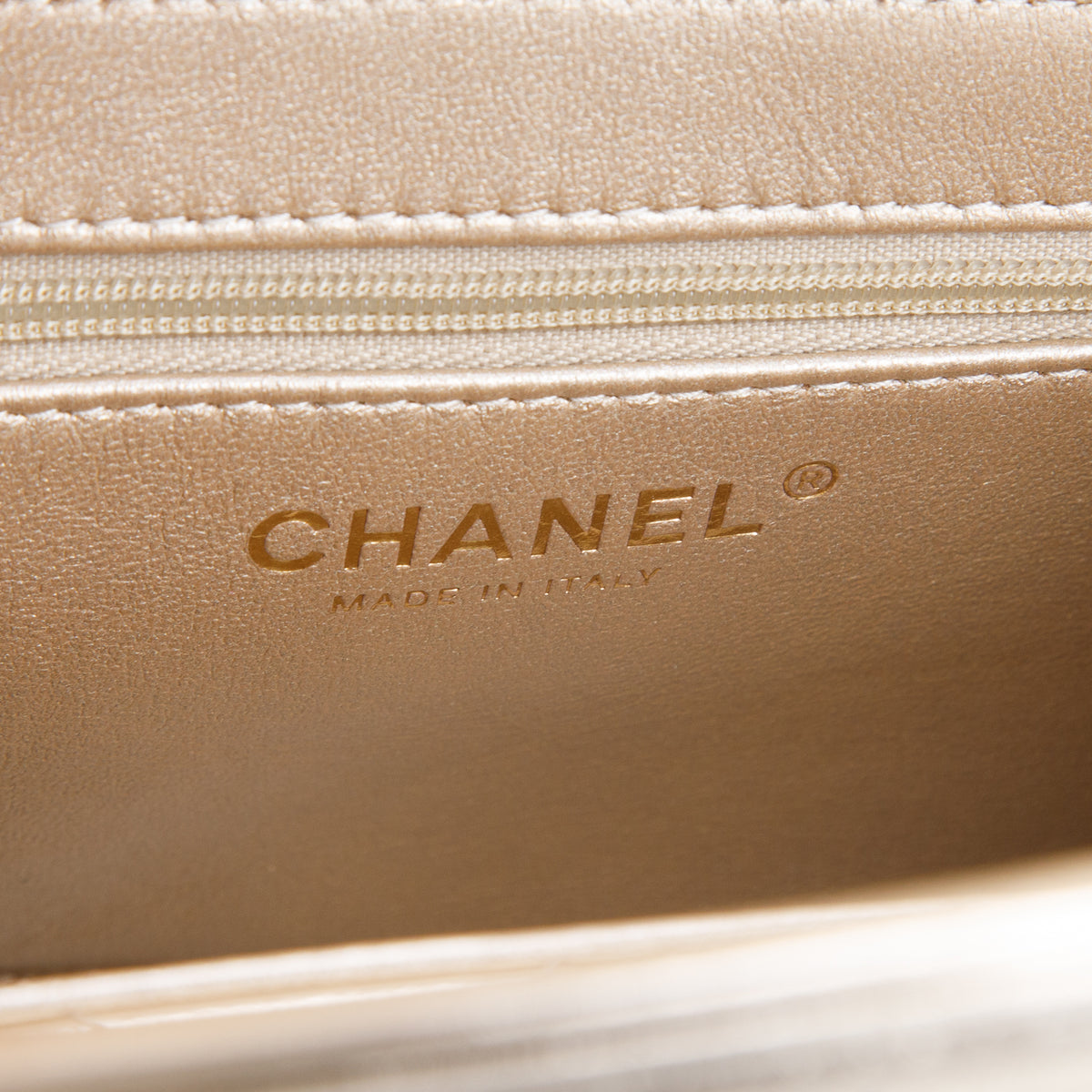 Chanel Gold Metallic Shiny Aged Calfskin Quilted Nano Kelly Shopper