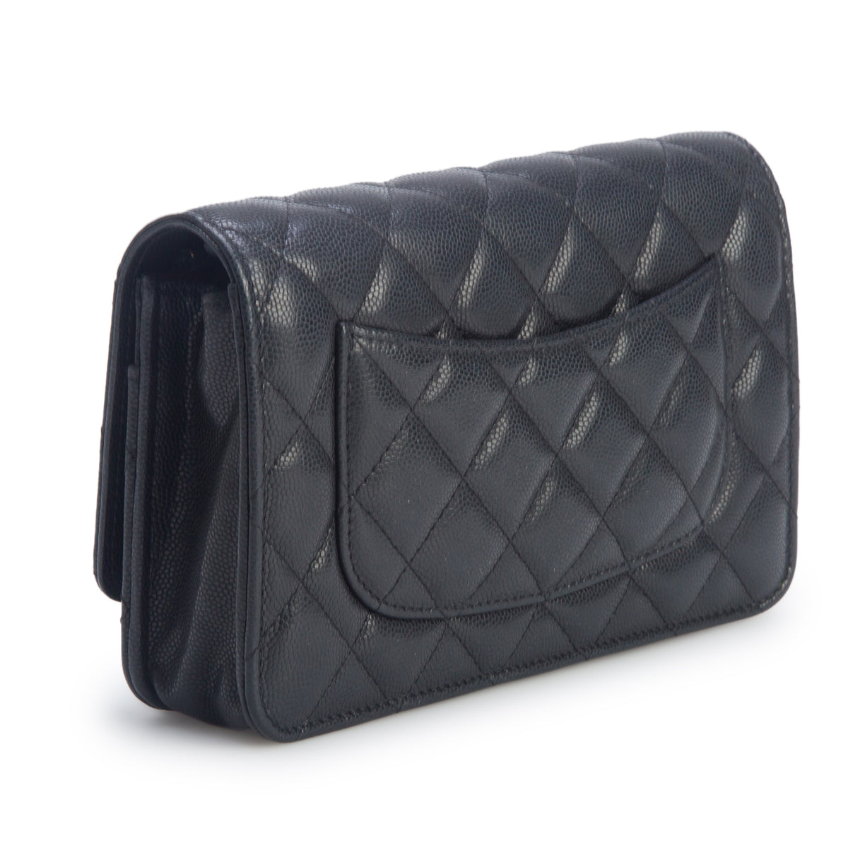 Chanel Black Caviar Quilted Medallion Wallet on Chain w/ Box