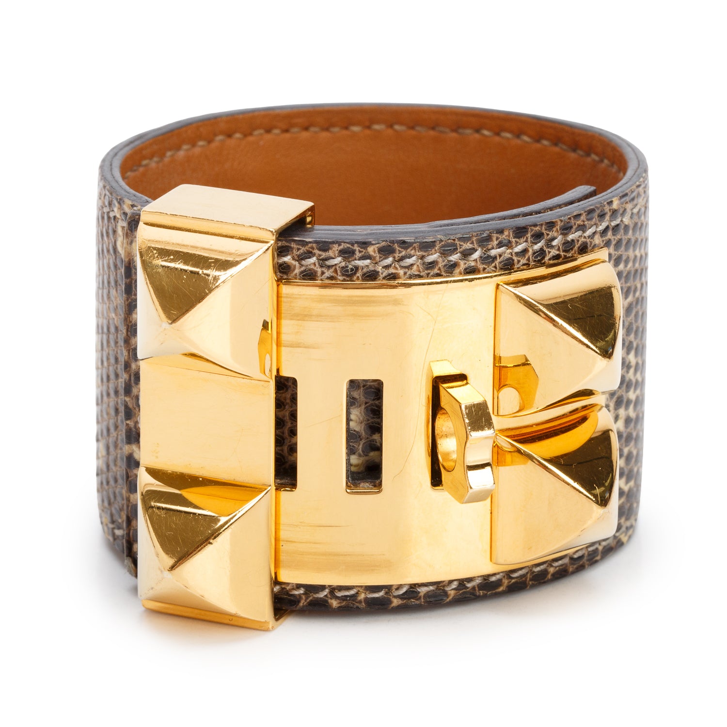 Hermes Gold Plated Ombre Lizard Collier de Chien Bracelet