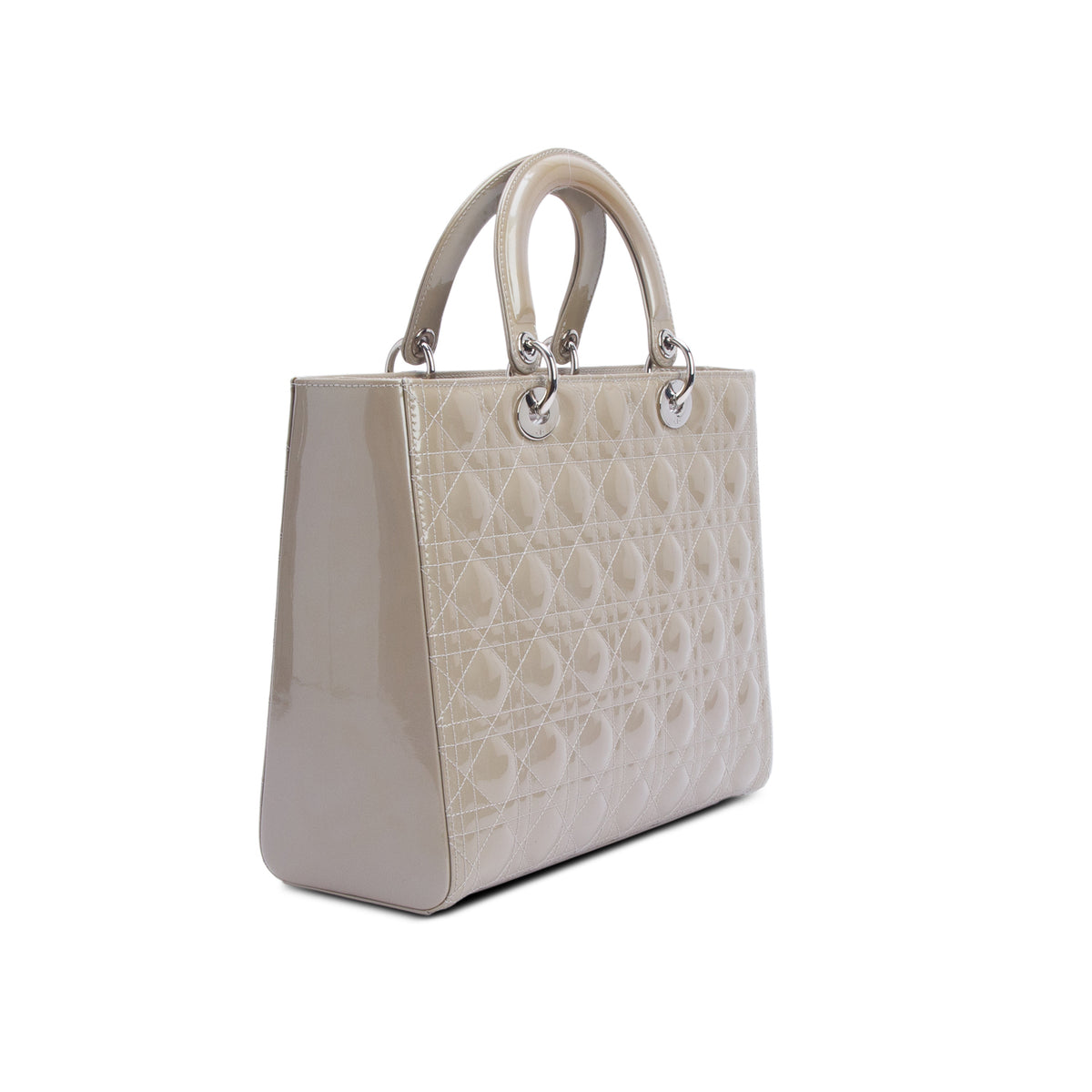 Christian Dior Beige Cannage Patent Leather Large Lady Dior w/ Authenticity Card & Strap