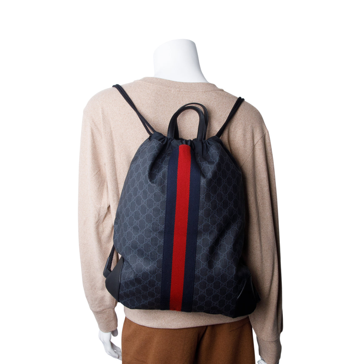 Gucci Black GG Supreme Web Drawstring Backpack