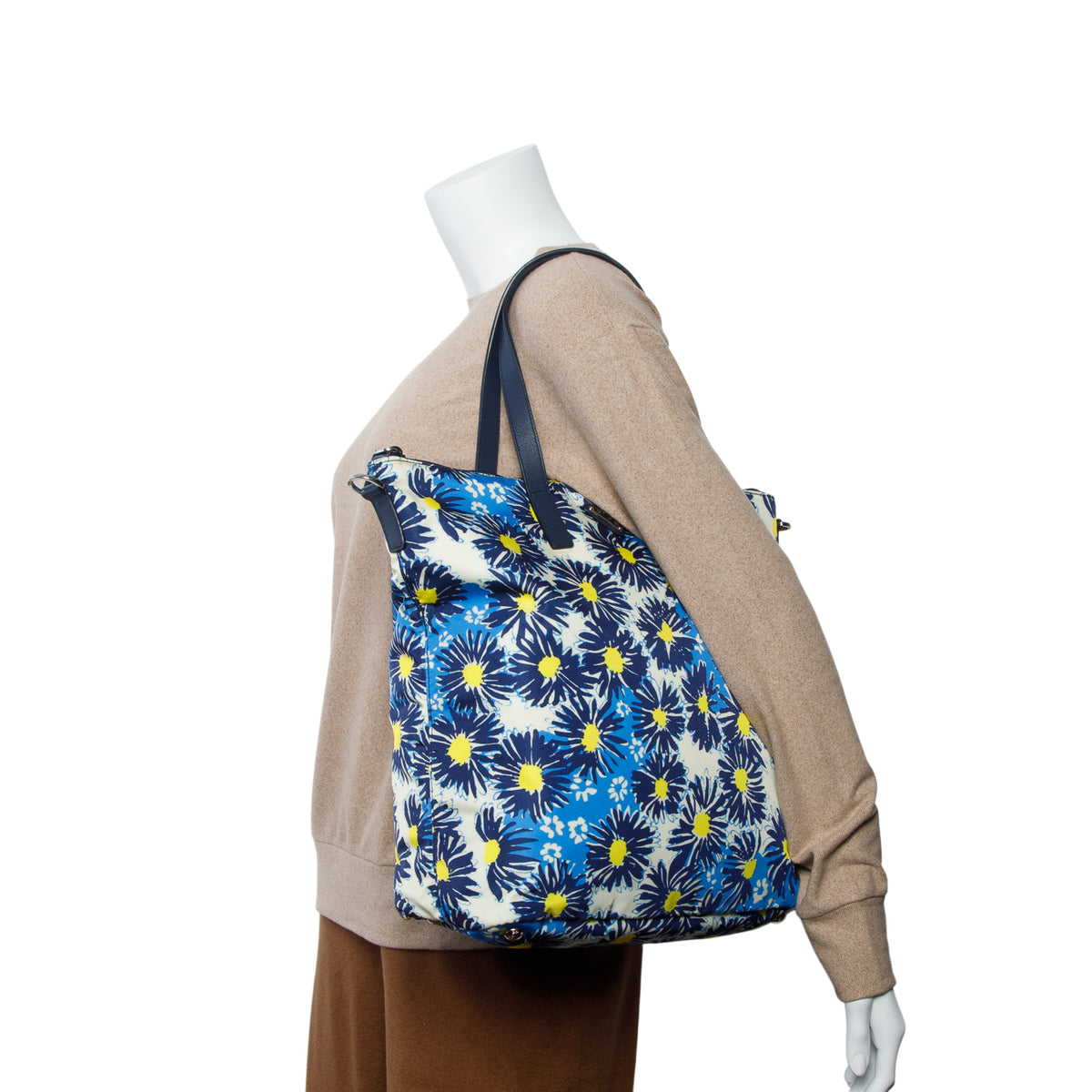 Prada Blue Tessuto Nylon Stampata Floral Tote