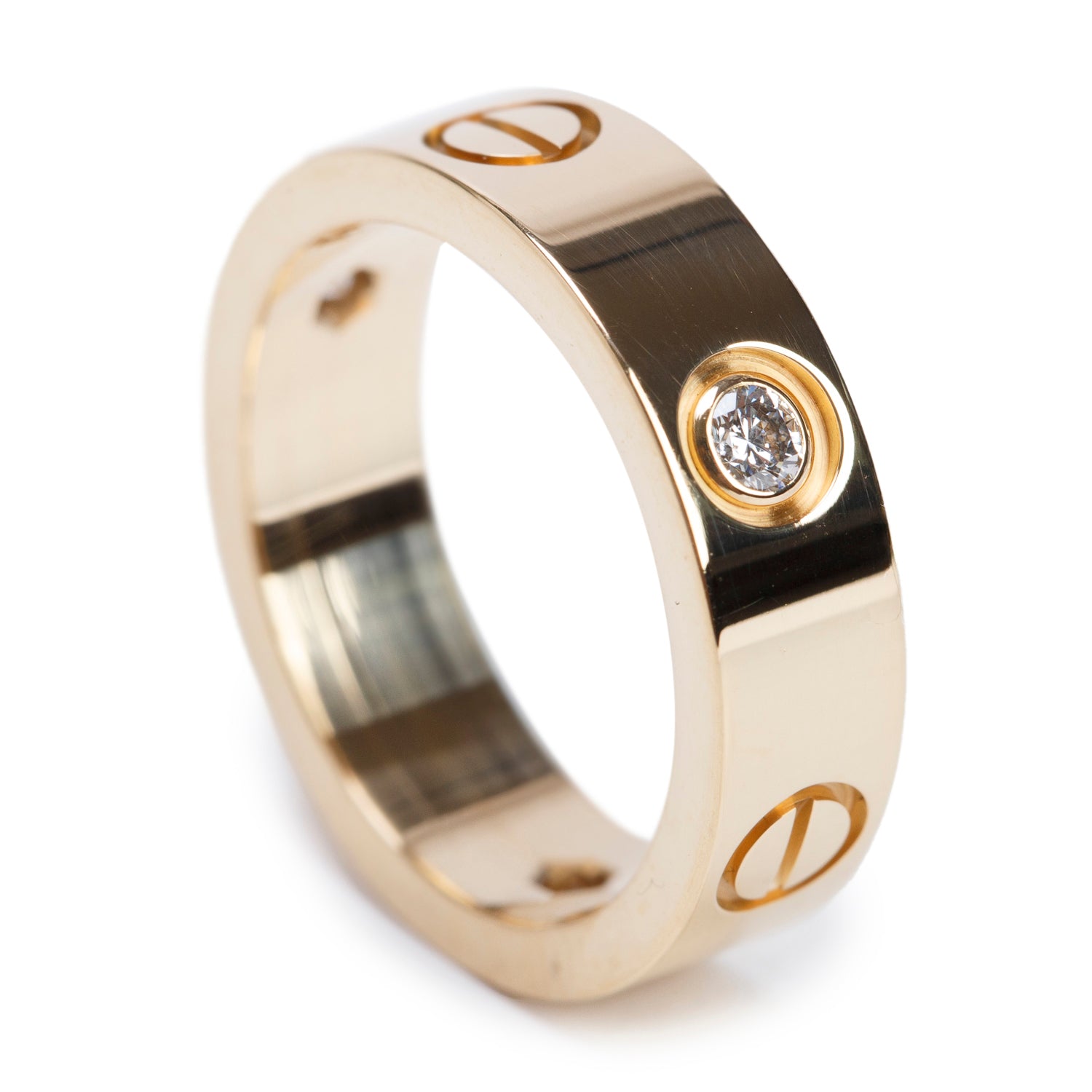 Cartier 2022 18k Yellow Gold 3 Diamond 5.5 MM Love Ring, Size 53 6.25 w/ Box & Certificate