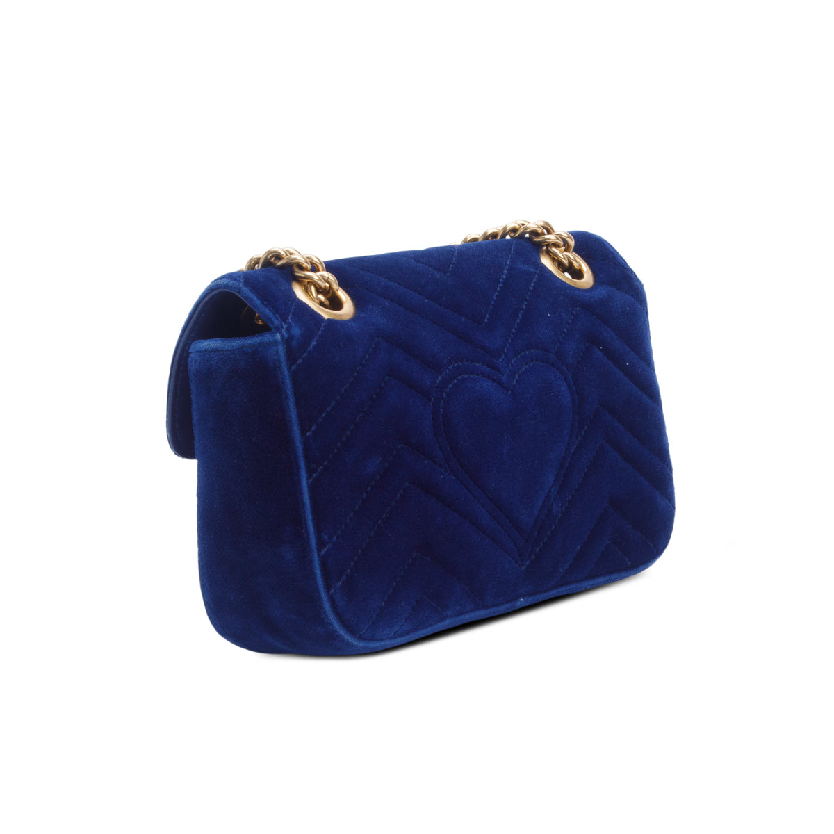 Gucci Blue Velvet Matelasse Small GG Marmont Shoulder Bag w/ Box