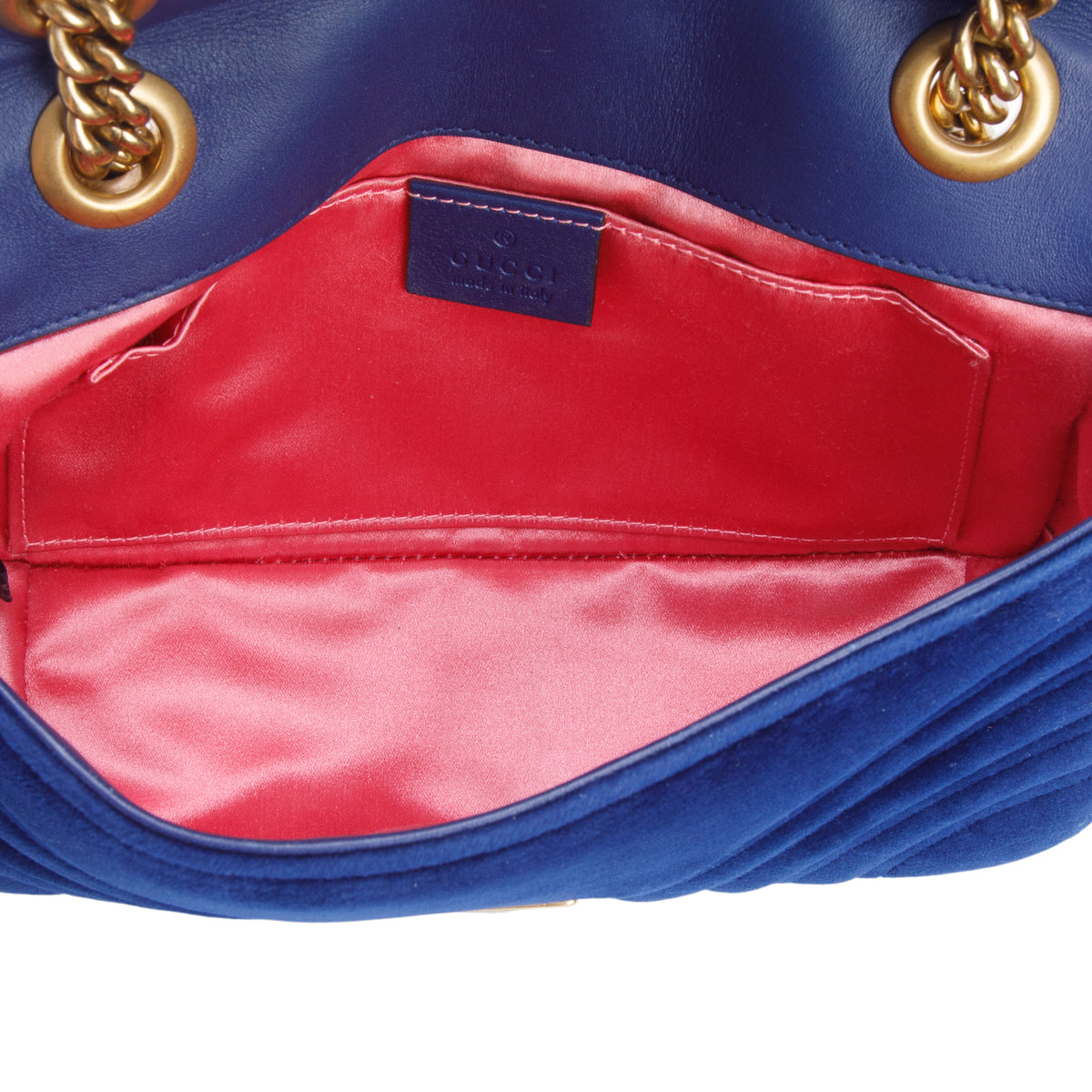 Gucci Blue Velvet Matelasse Small GG Marmont Shoulder Bag w/ Box