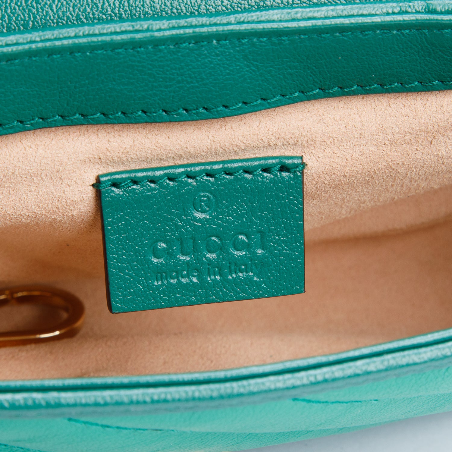 Gucci Green Azalea Calfskin Enamel Matelasse Diagonal Mini Torchon GG Marmont Shoulder Bag w/ Box