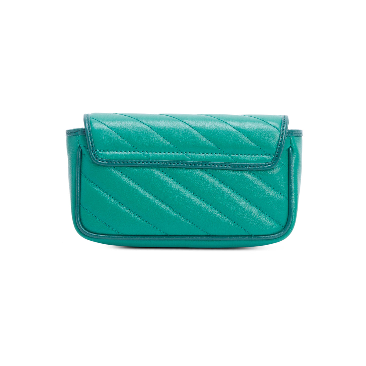 Gucci Green Azalea Calfskin Enamel Matelasse Diagonal Mini Torchon GG Marmont Shoulder Bag w/ Box