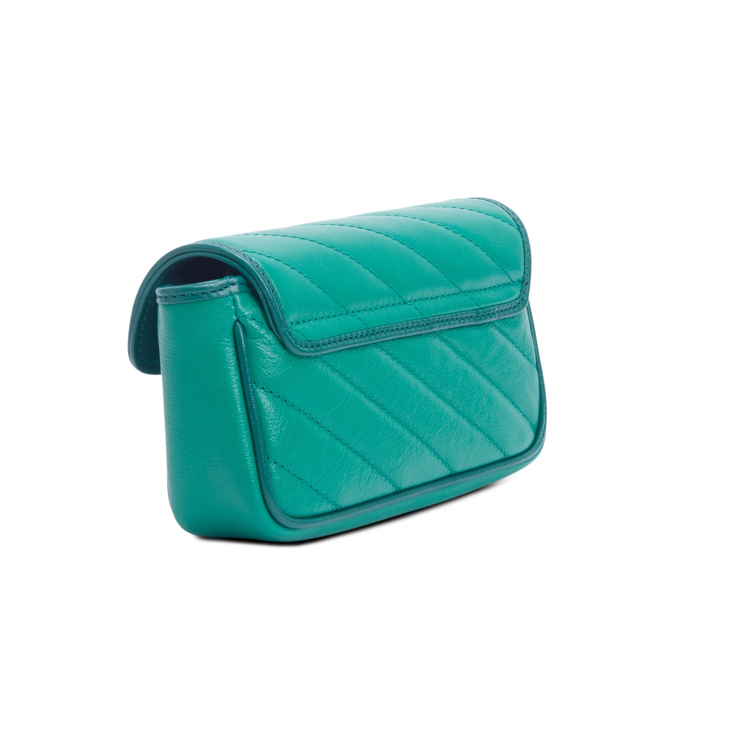 Gucci Green Azalea Calfskin Enamel Matelasse Diagonal Mini Torchon GG Marmont Shoulder Bag w/ Box
