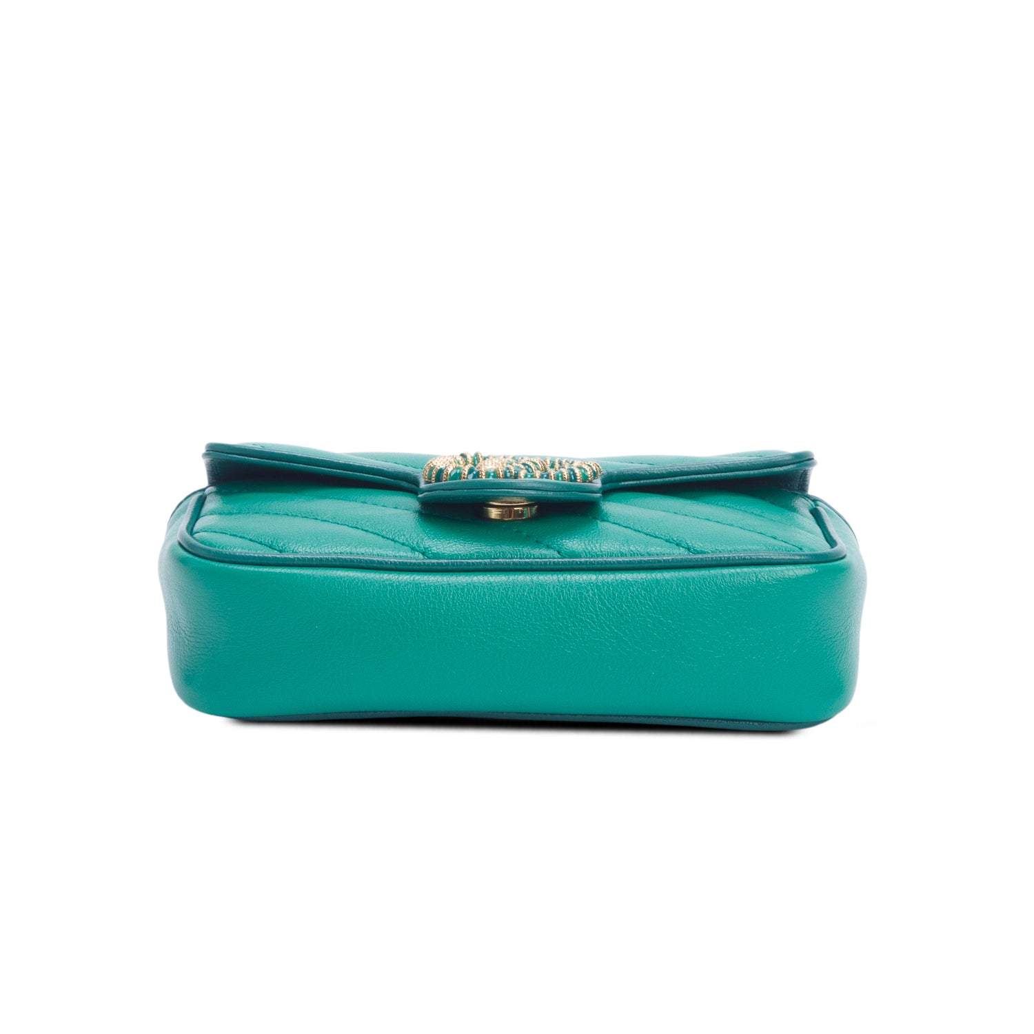 Gucci Green Azalea Calfskin Enamel Matelasse Diagonal Mini Torchon GG Marmont Shoulder Bag w/ Box
