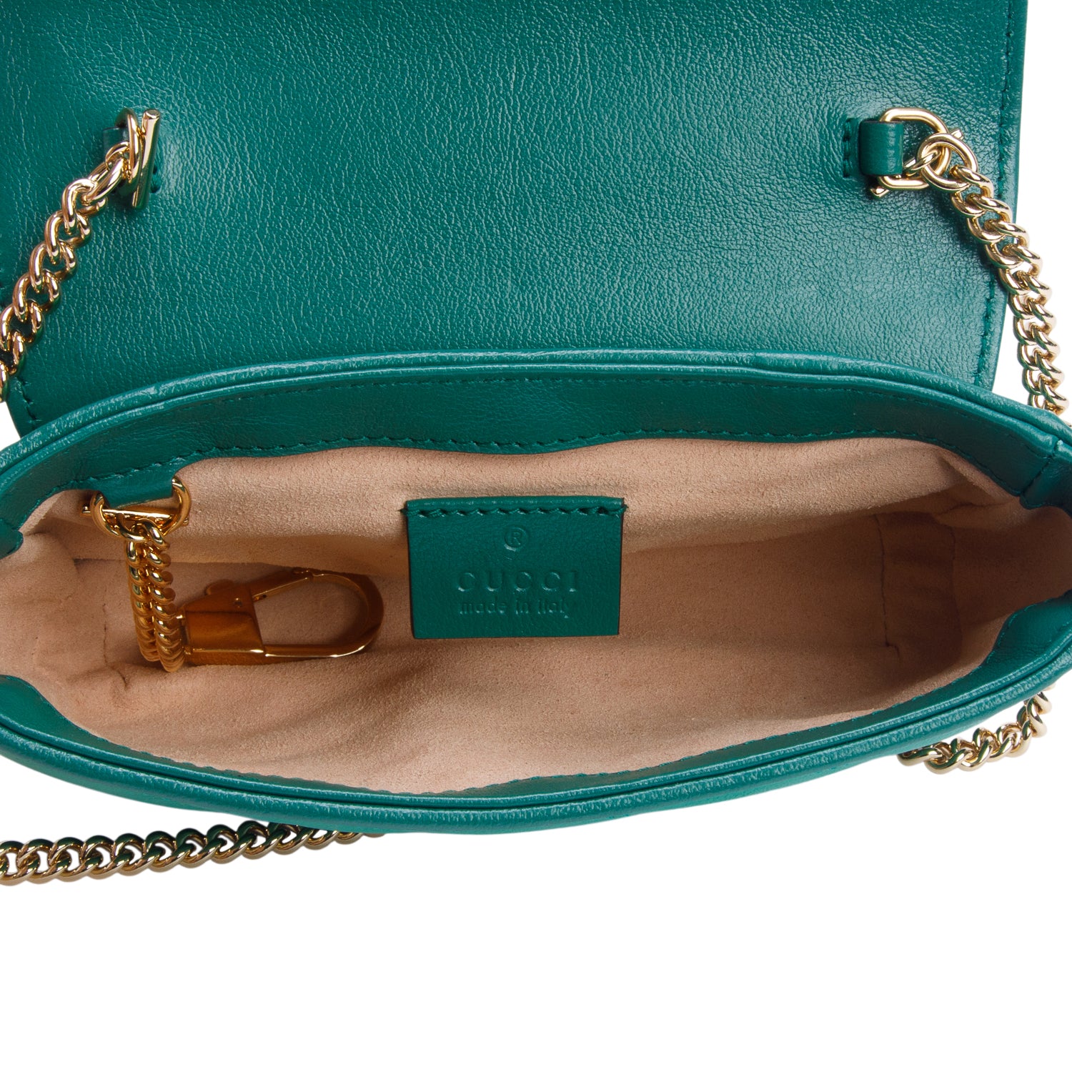 Gucci Green Azalea Calfskin Enamel Matelasse Diagonal Mini Torchon GG Marmont Shoulder Bag w/ Box