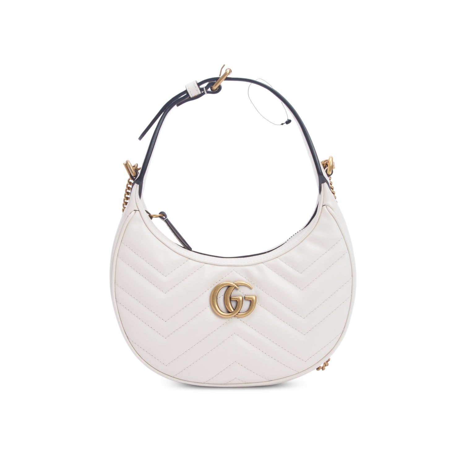 Gucci Cream Calfskin Matelasse Chevron Mini GG Marmont Half Moon Hobo w/ Strap
