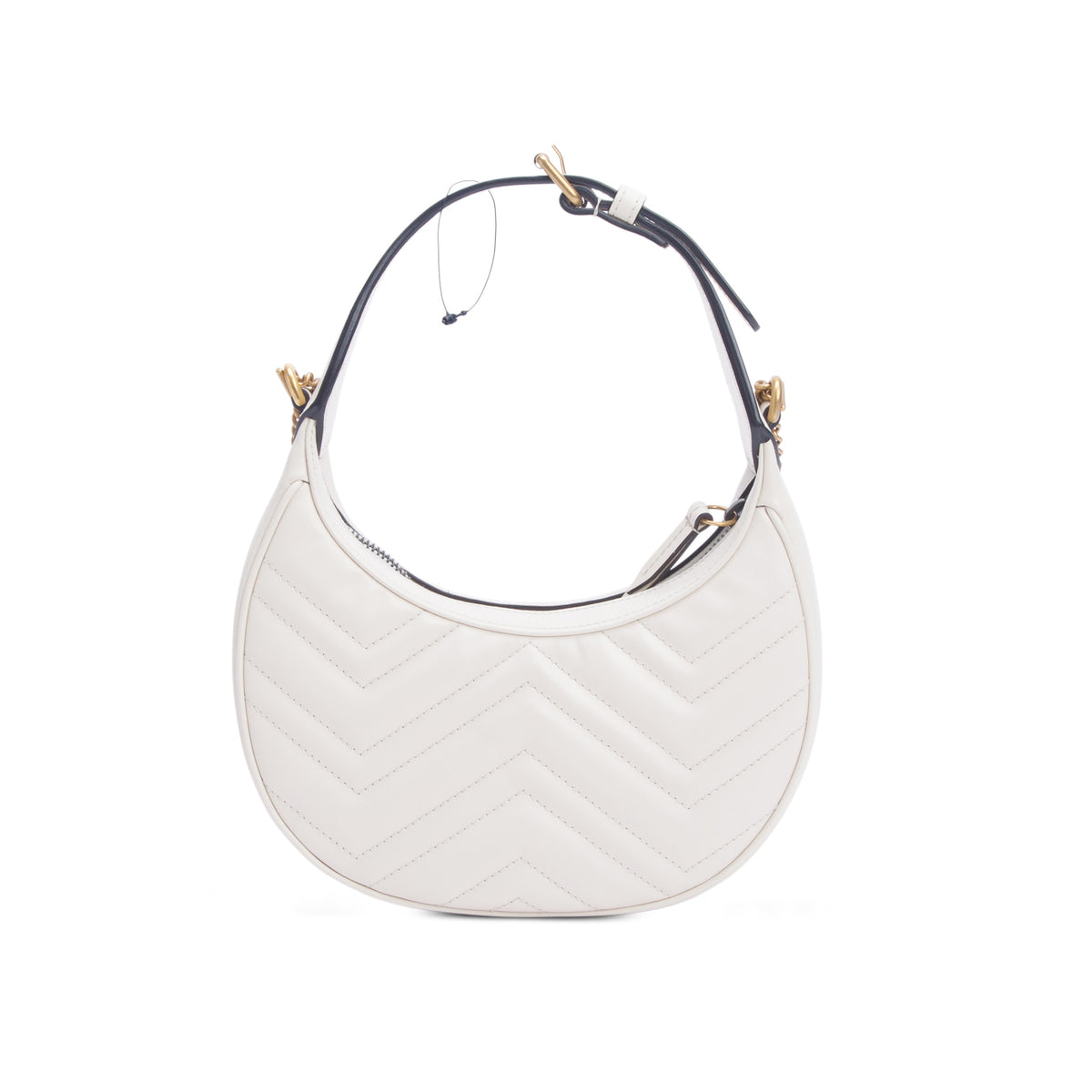 Gucci Cream Calfskin Matelasse Chevron Mini GG Marmont Half Moon Hobo w/ Strap