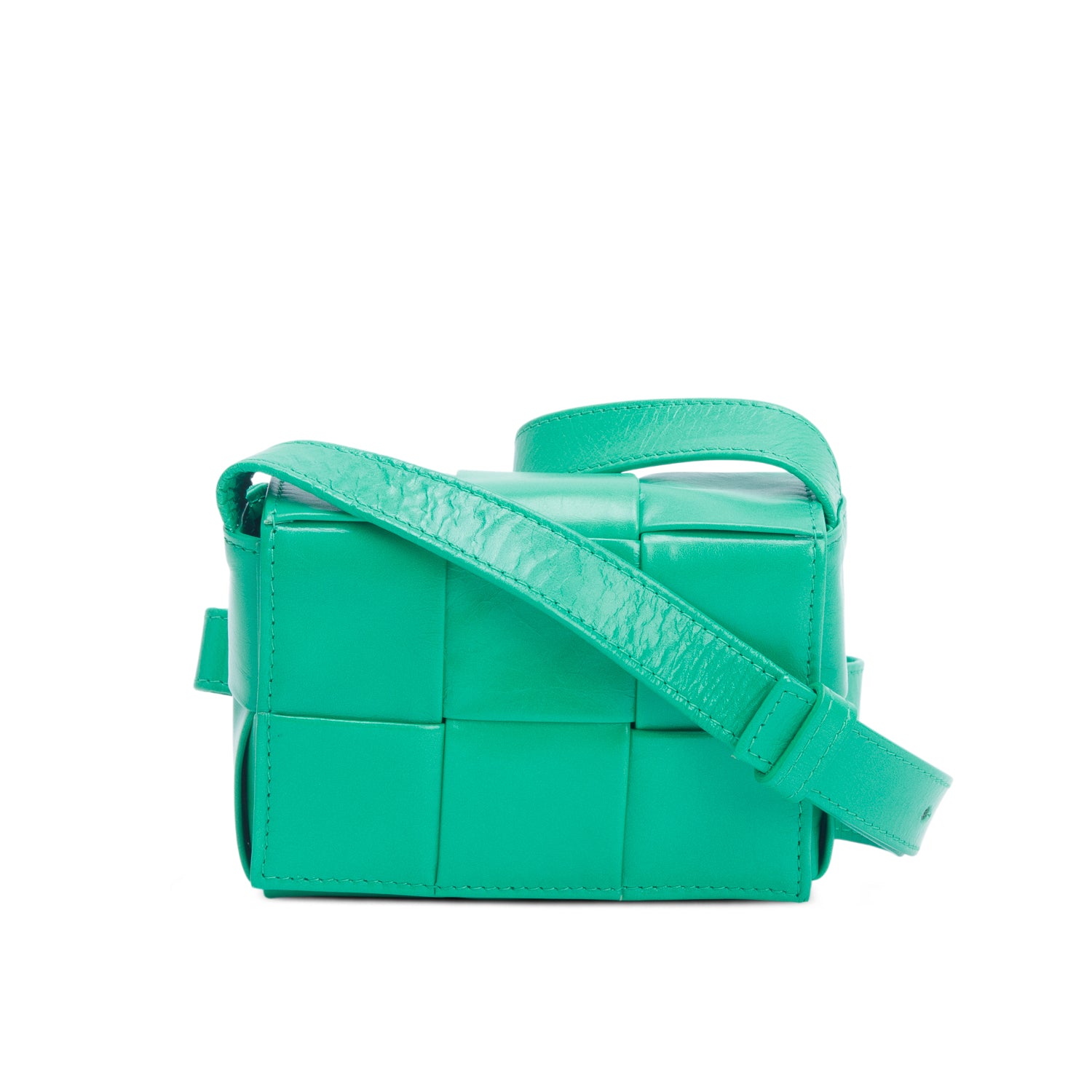 Bottega Veneta Green Crinkled Lambskin Maxi Intrecciato Extra Mini Cassette Crossbody Bag