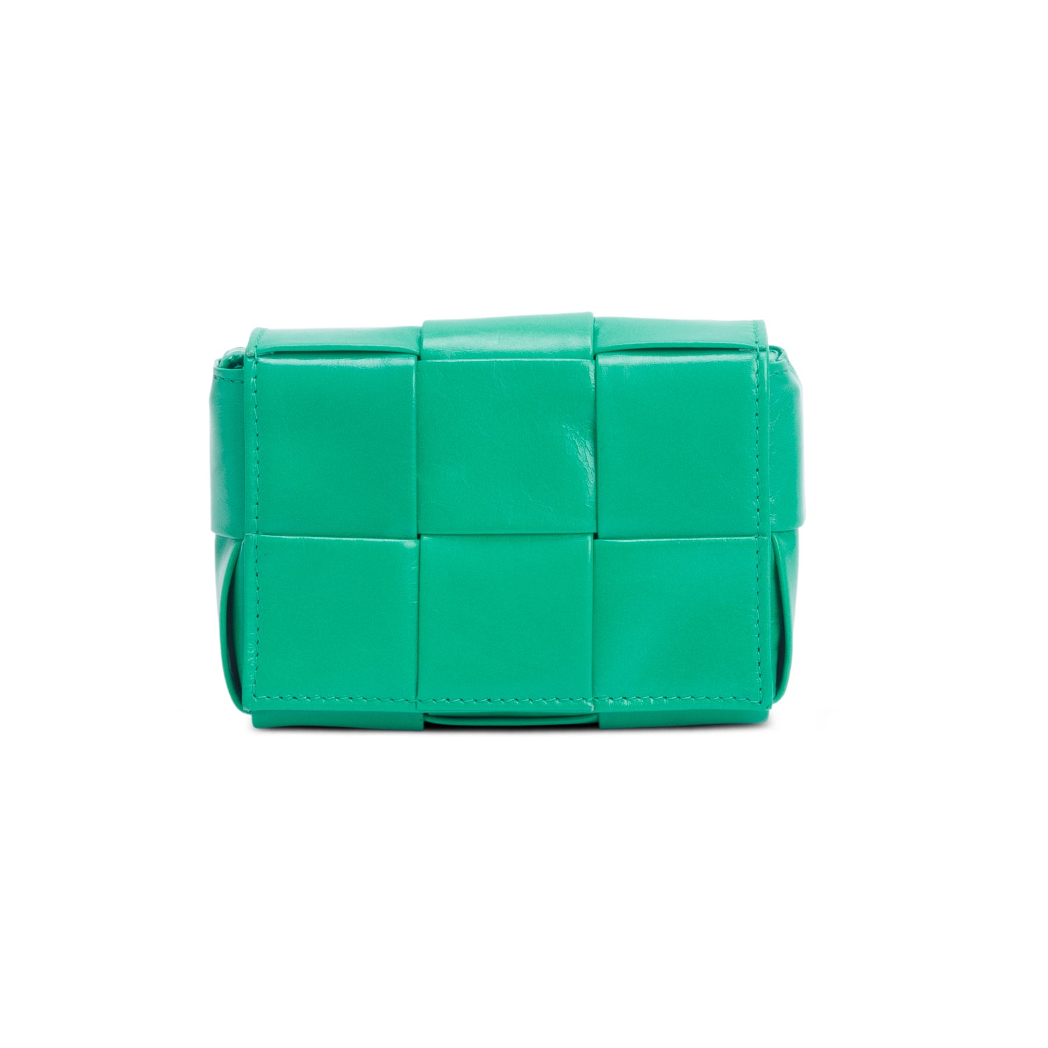 Bottega Veneta Green Crinkled Lambskin Maxi Intrecciato Extra Mini Cassette Crossbody Bag