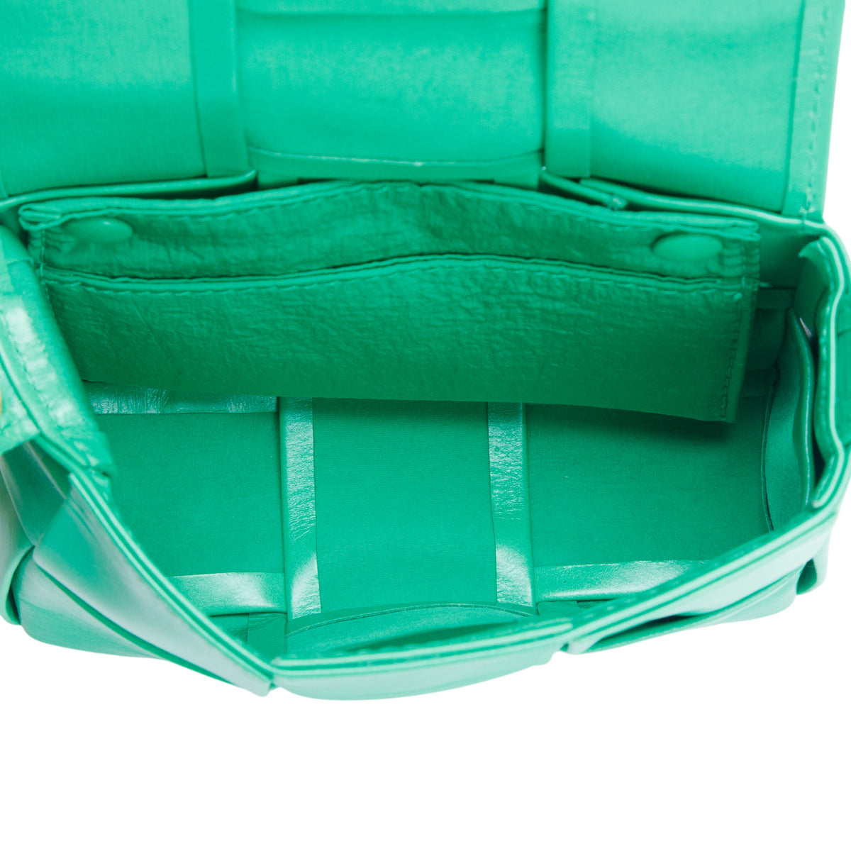 Bottega Veneta Green Crinkled Lambskin Maxi Intrecciato Extra Mini Cassette Crossbody Bag