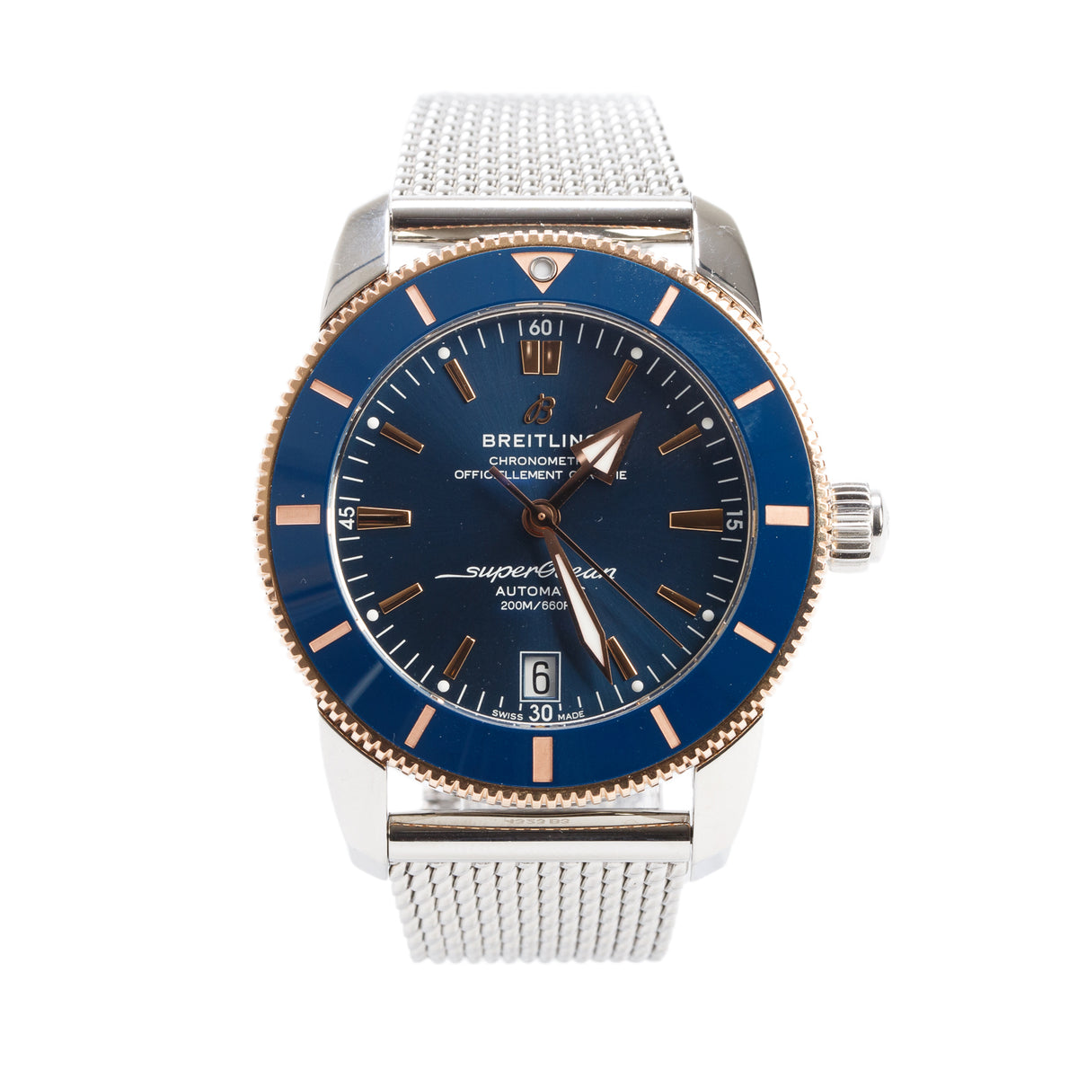 Breitling Stainless Steel & 18k Rose Gold Superocean Heritage B20 42 MM Automatic Watch Blue Dial UB2010 w/ Box
