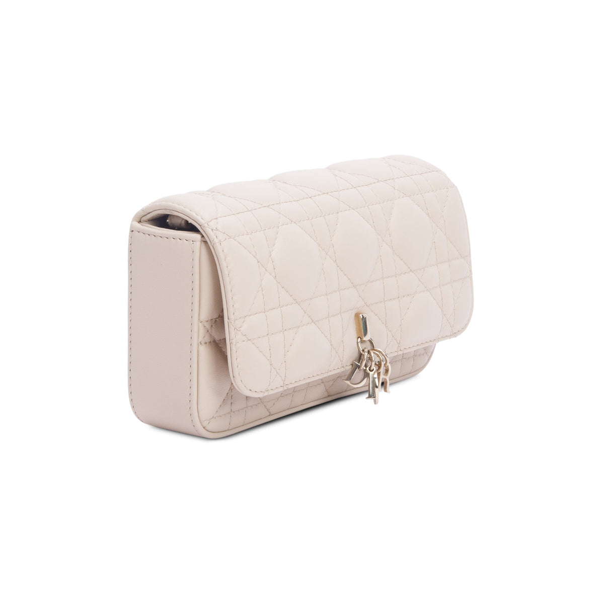 Christian Dior 2023 Beige Lambskin Cannage Dior Talk Phone Pouch w/ Box & Chain