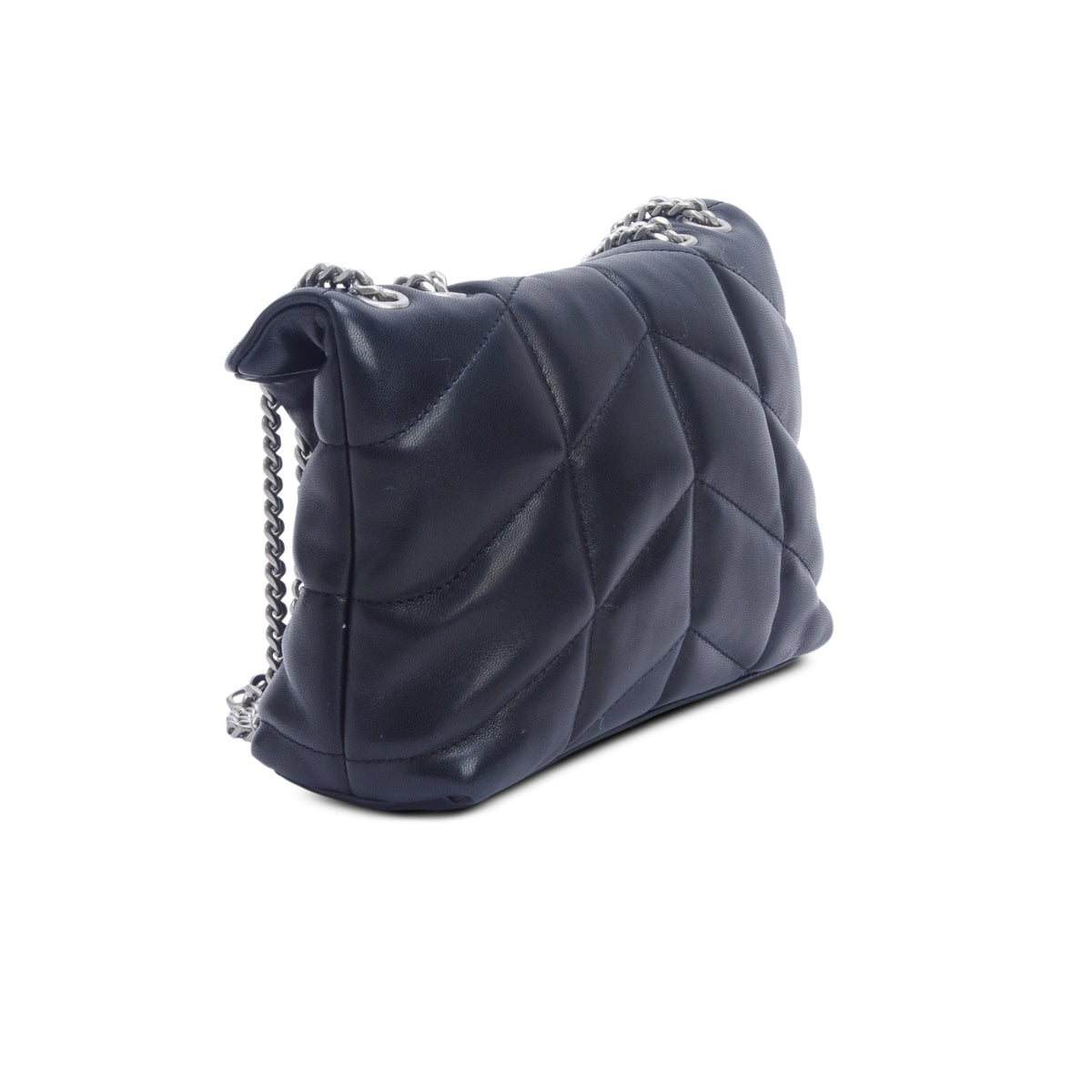 Saint Laurent 2025 Black Lambskin Quilted Toy Loulou Puffer Monogram Chain Satchel