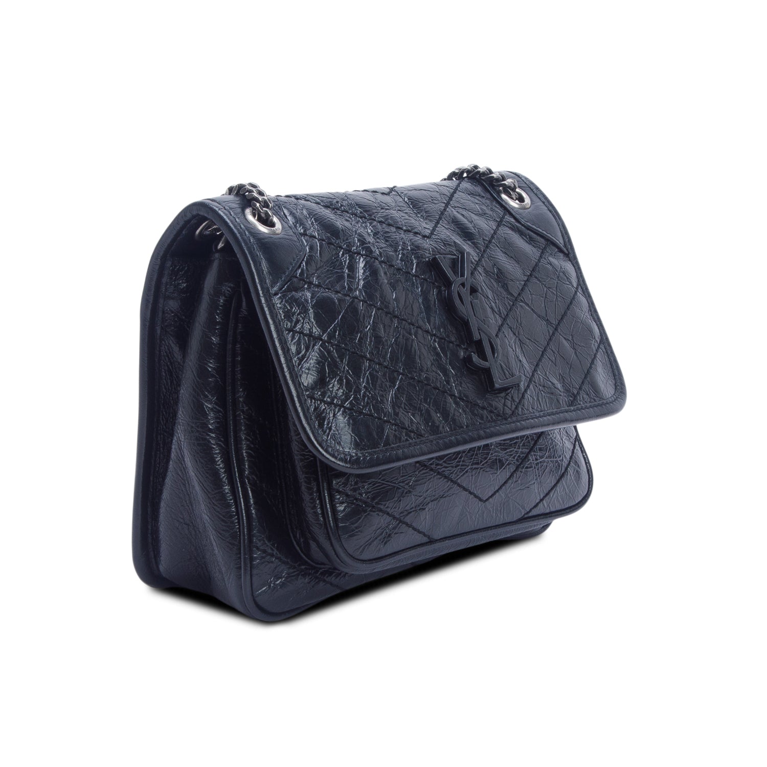 Saint Laurent 2022 Black Crinkled Calfskin Matelasse Leather Baby Niki Shoulder Bag
