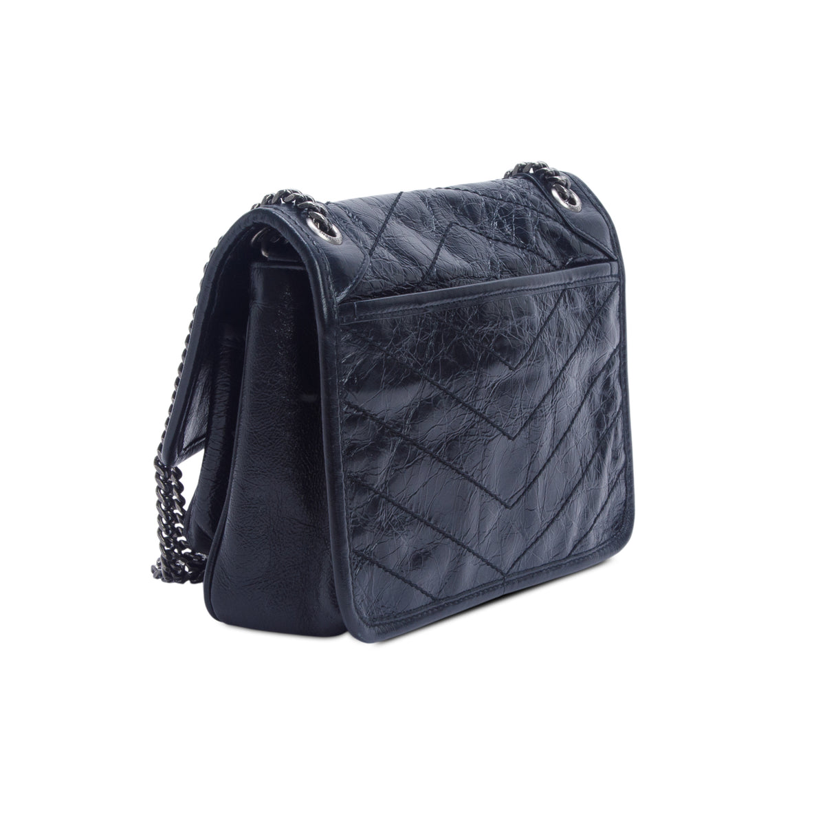 Saint Laurent 2022 Black Crinkled Calfskin Matelasse Leather Baby Niki Shoulder Bag