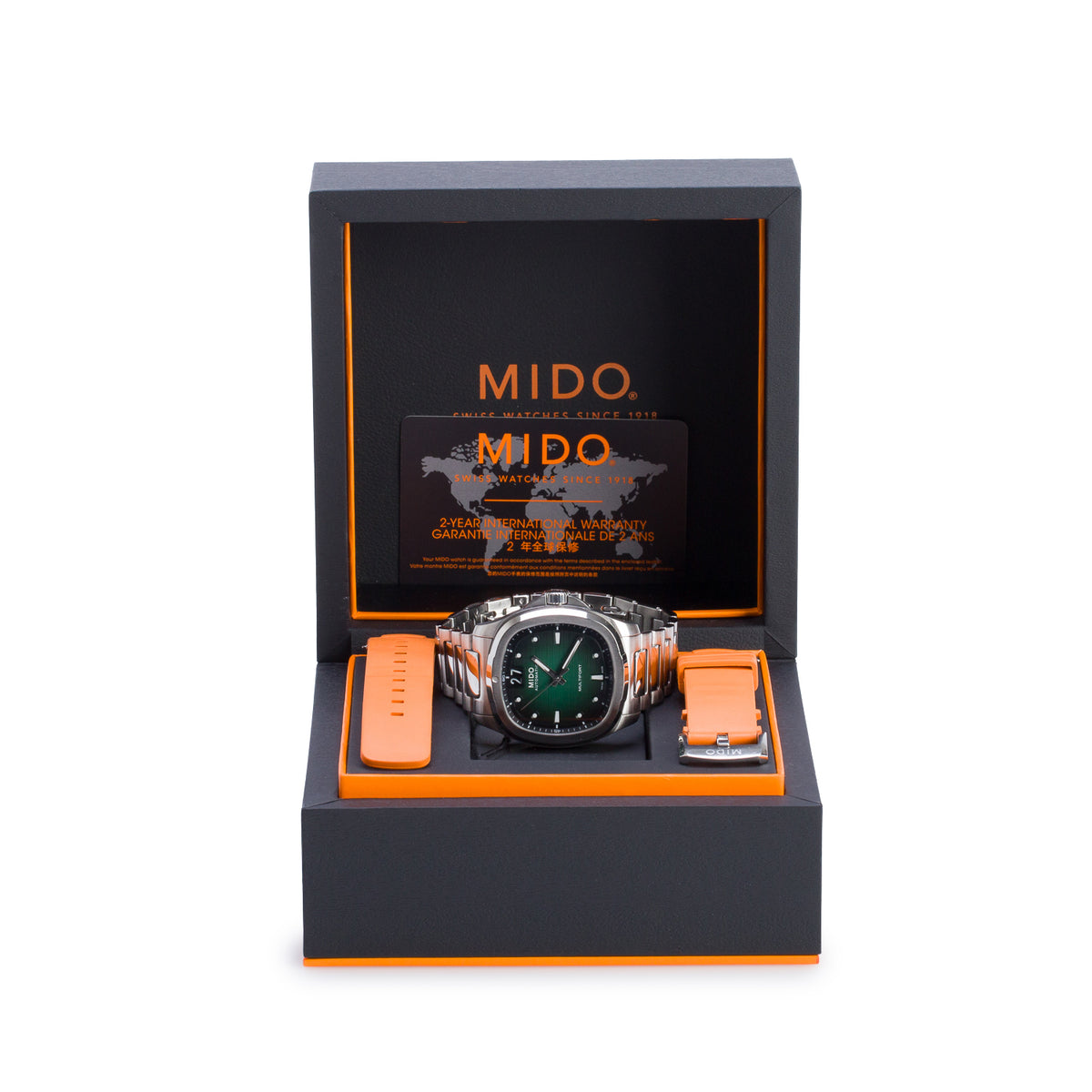 Mido Stainless Steel Multifort TV Big Date 40 MM Automatic Watch Green Dial w/ Box