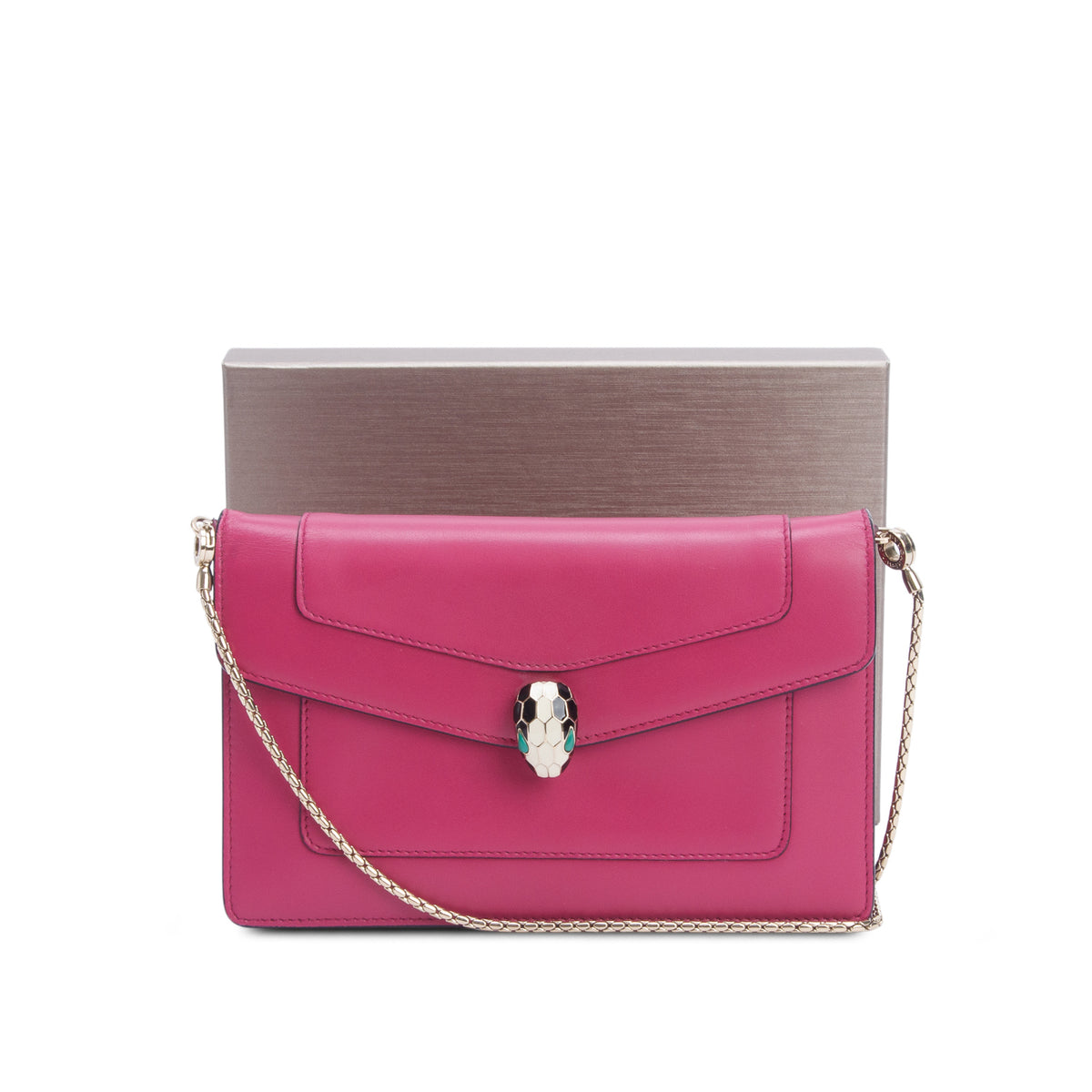 Bulgari Pink Calfskin Serpenti Forever Chain Pochette w/ Box