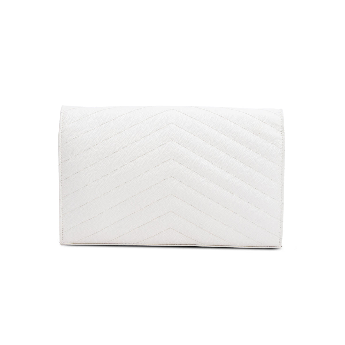 Saint Laurent 2024 Cream Grain De Poudre Chevron Cassandre Envelope Chain Wallet