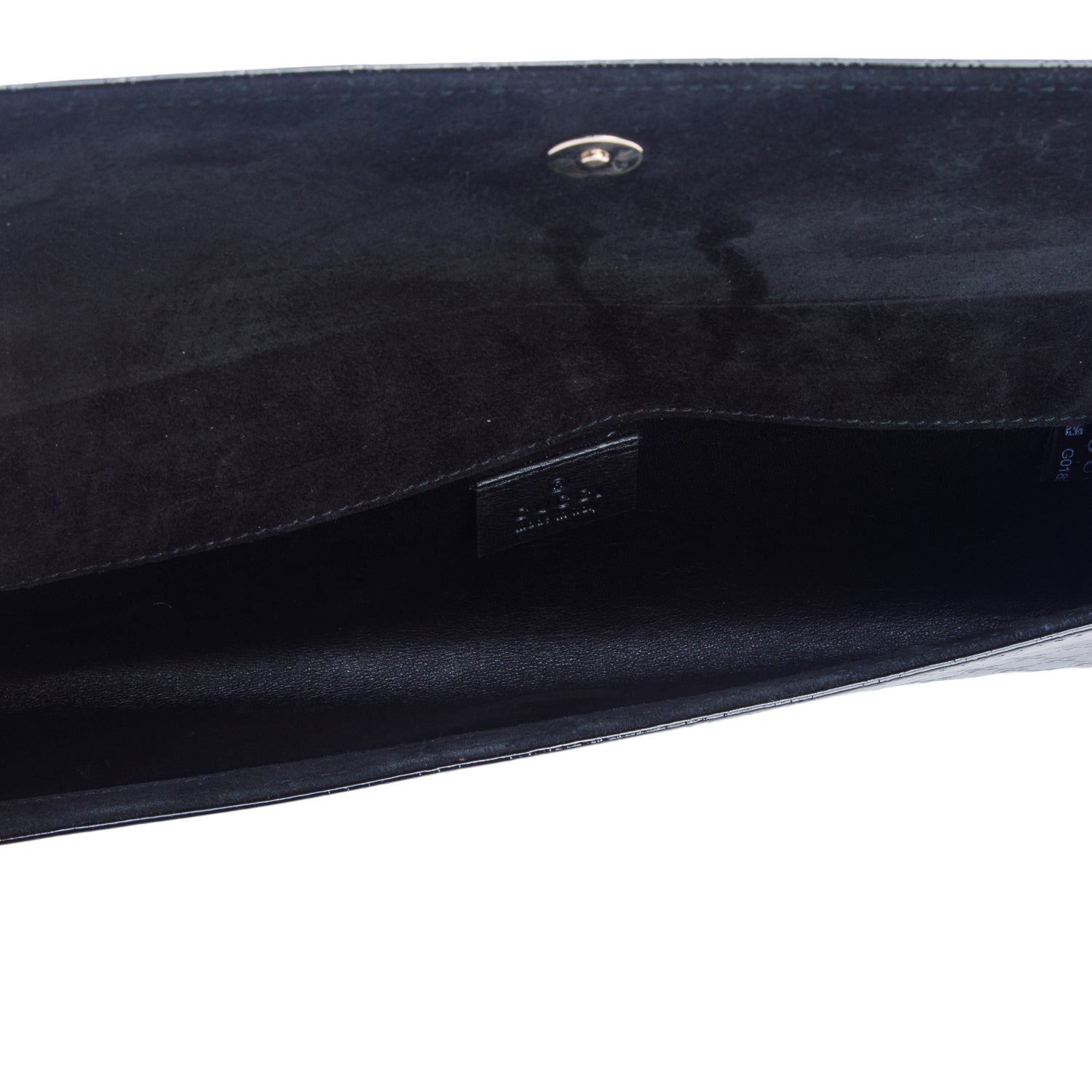 Gucci Black Patent Leather Signature Small Broadway Clutch