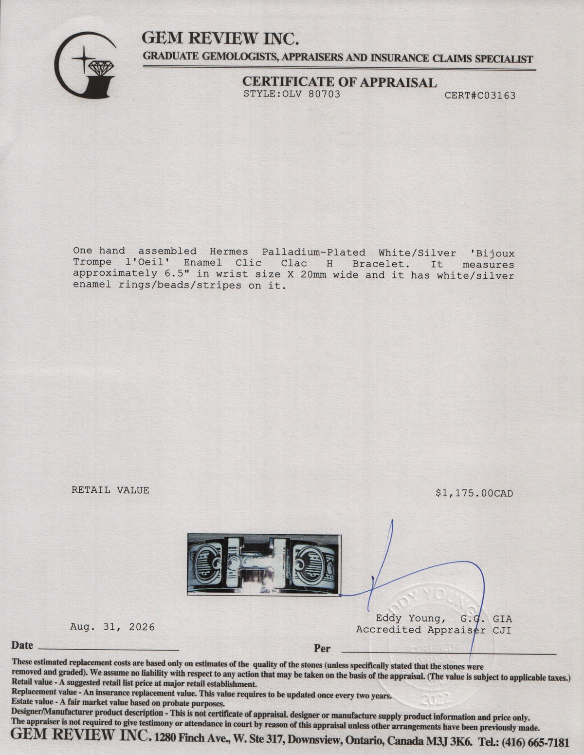 Hermes Palladium-Plated White/Silver 'Bijoux Trompe l'Oeil' Enamel Clic Clac H Bracelet w/ Box